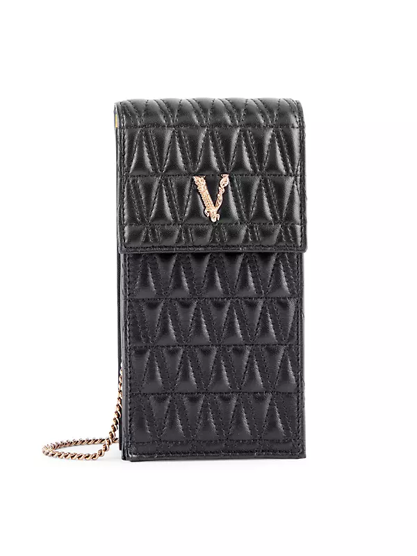 Shop Versace Small Virtus Quilted Leather Crossbody Phone Pouch