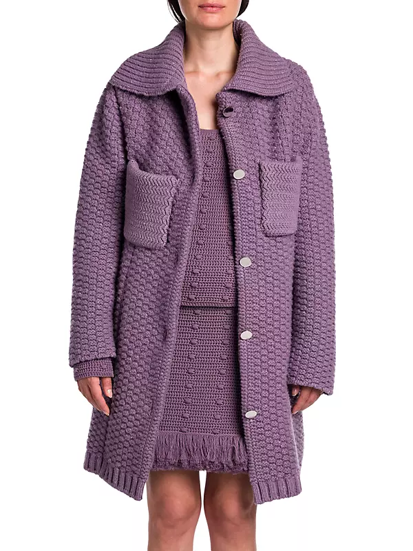 Textured Wool-Blend Knit Long Coat