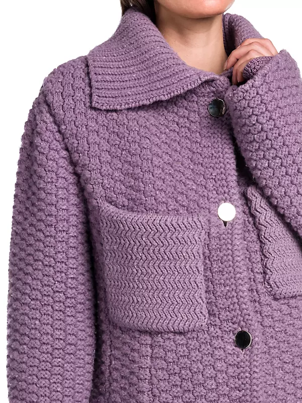 Textured Wool-Blend Knit Long Coat