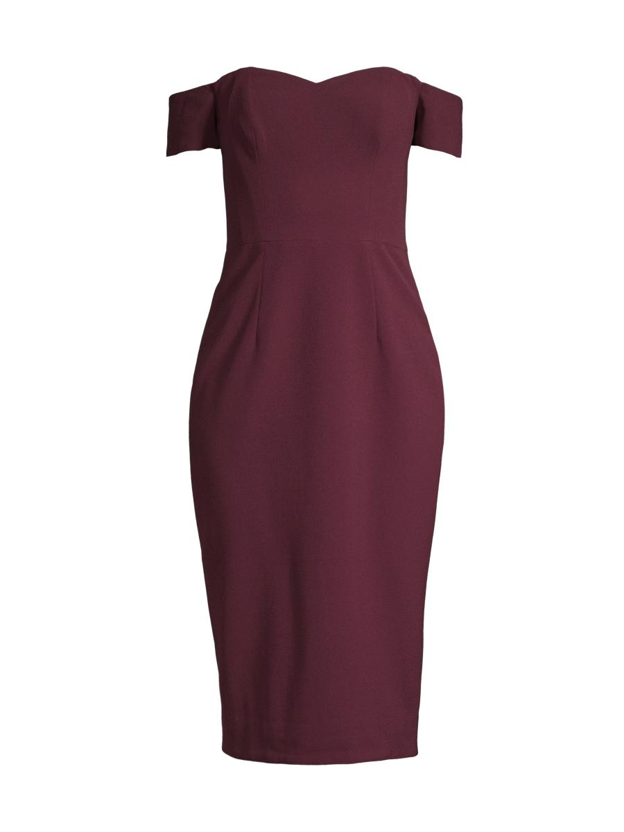 burgundy off the shoulder midi dress Burgundy Off The Shoulder Faux Fur Trim Midi Dress Burgundy / 12
