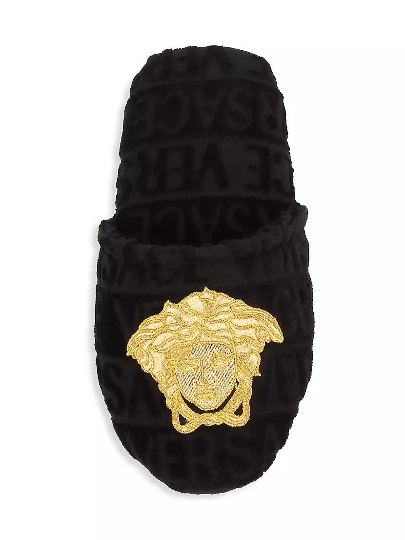 skæg Uhøfligt stribet Shop Versace Logomania Embroidered Slippers | Saks Fifth Avenue