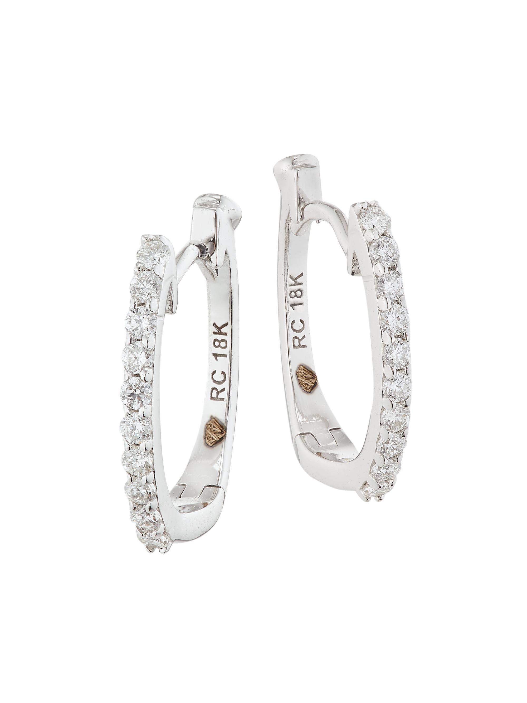 Roberto Coin Women's 18K White Gold & Diamond Pavé Huggie Hoop Earrings - White Gold