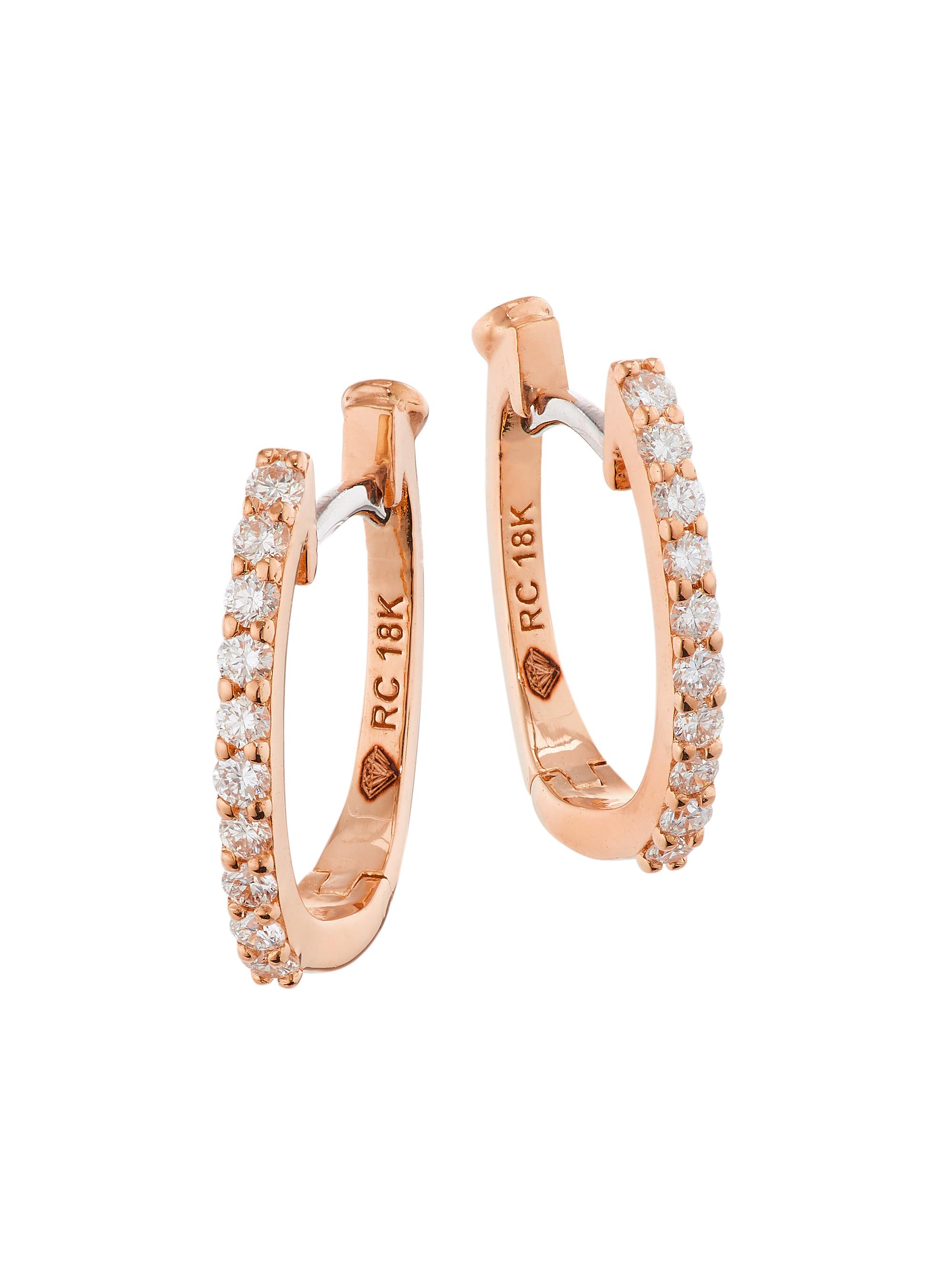 Roberto Coin Women's 18K Rose Gold & Diamond Pavé Huggie Hoop Earrings - Rose Gold