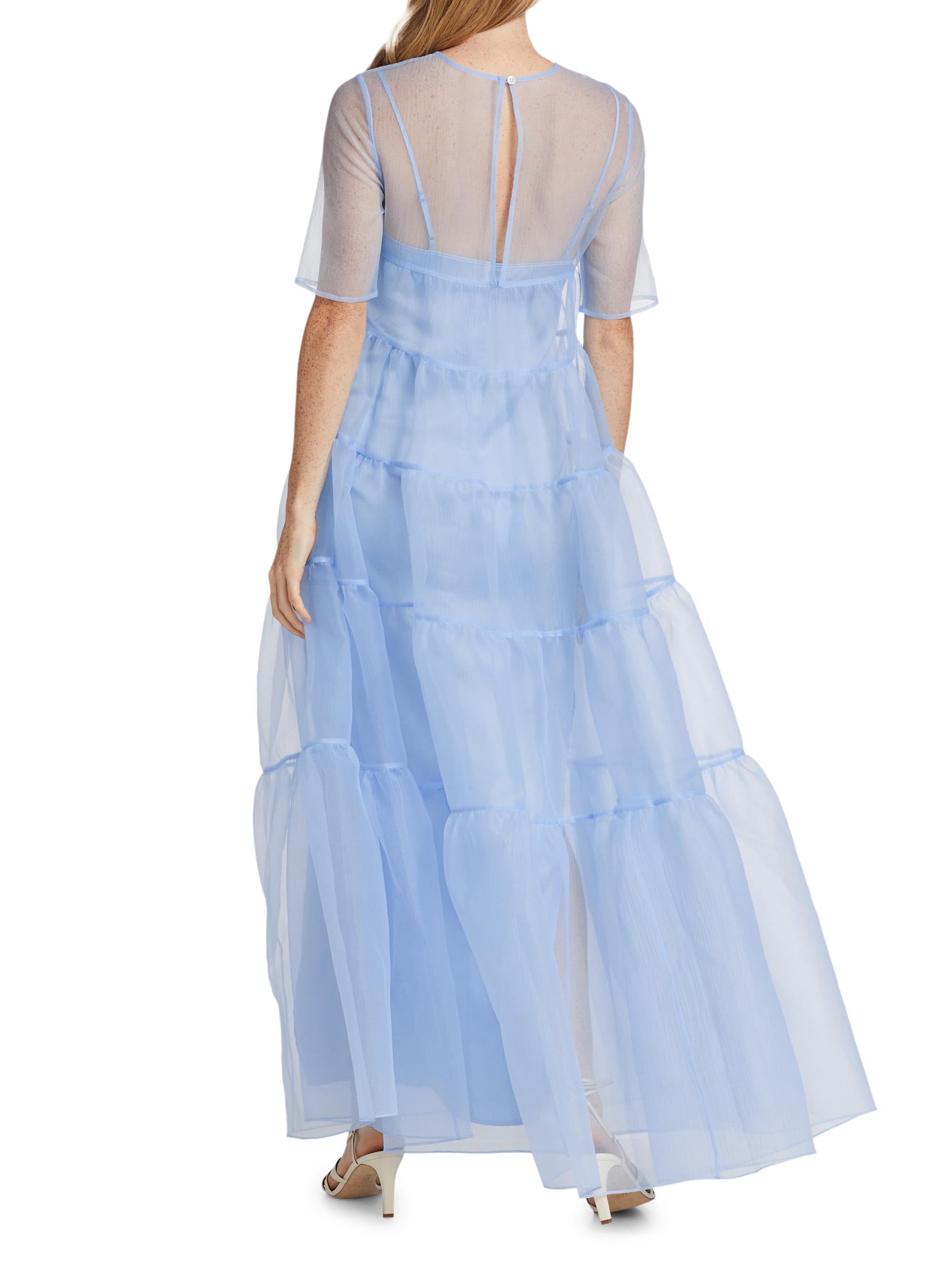 open lace back dress Gridded Organza Tiered Maxi Dress Medium