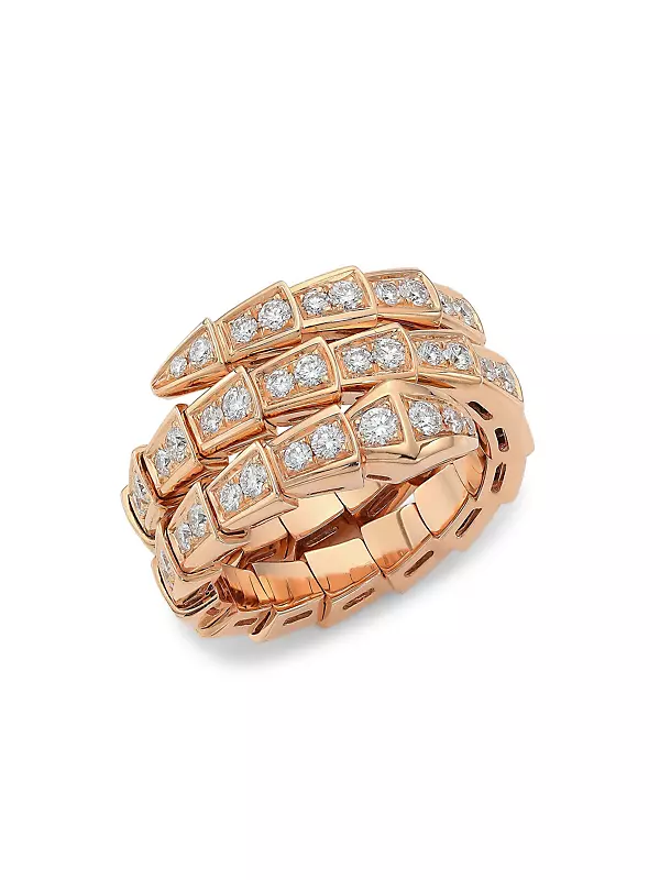 Serpenti Viper 18K Rose Gold & Pavé Diamond 2-Coil Ring