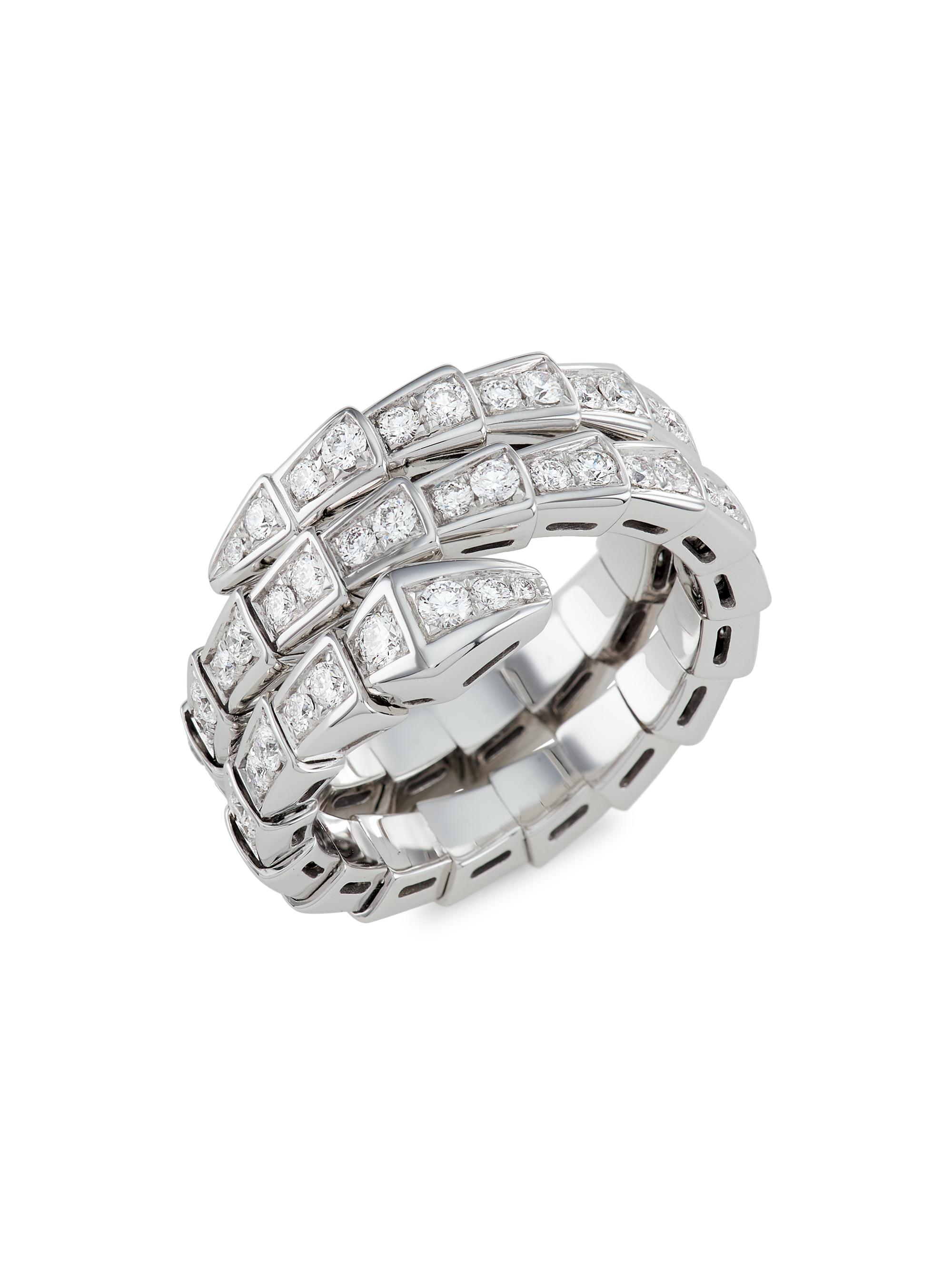 BVLGARI Women's Serpenti Viper 18K White Gold & Pavé Diamond 2-Coil Ring - White Gold