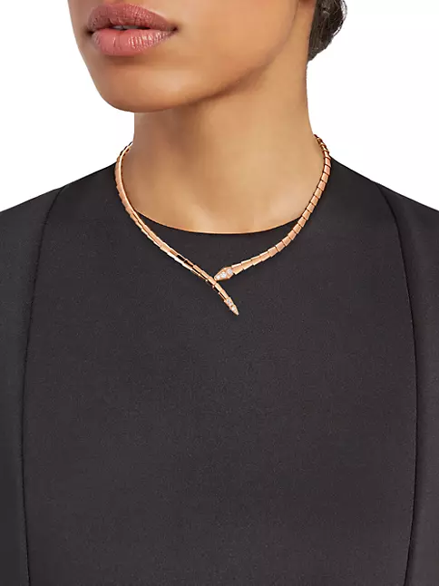 Bvlgari Serpenti Viper 18K Rose Gold Pavé Diamond Pendant Necklace
