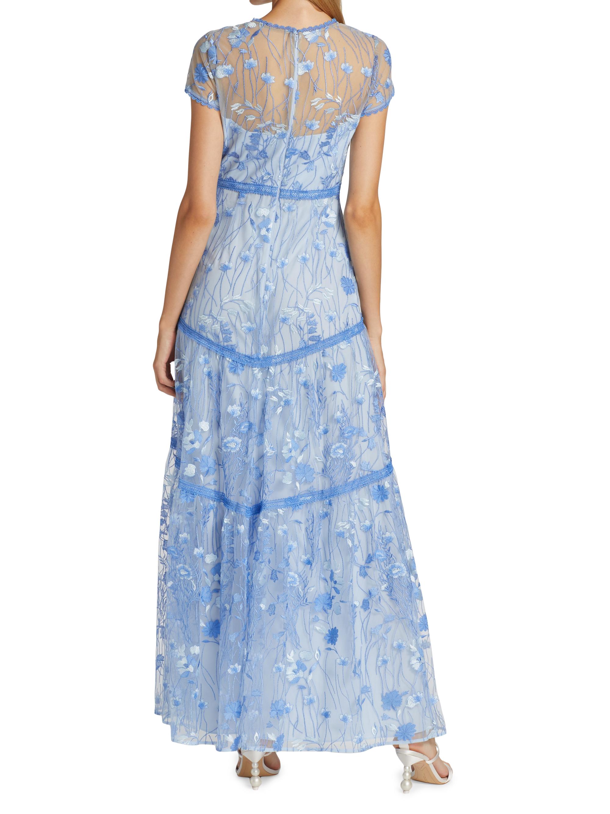 green emerald velvet dress Blue Georgette Flower Maxi Dress – self-portrait-US main image 0