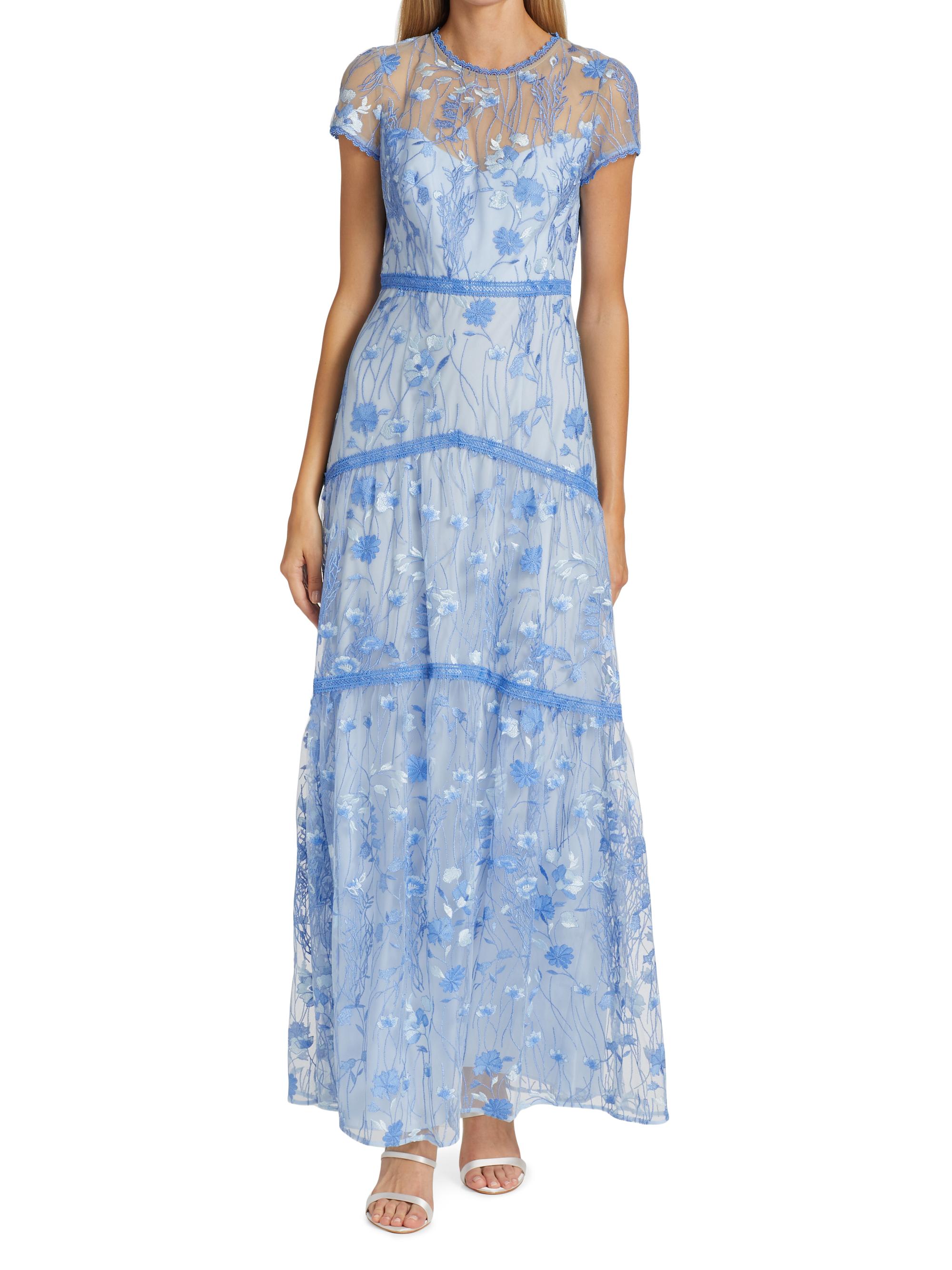 sachin and babi light blue dress Mac Duggal Embroidered Floral Tulle Midi-Dress main image 1