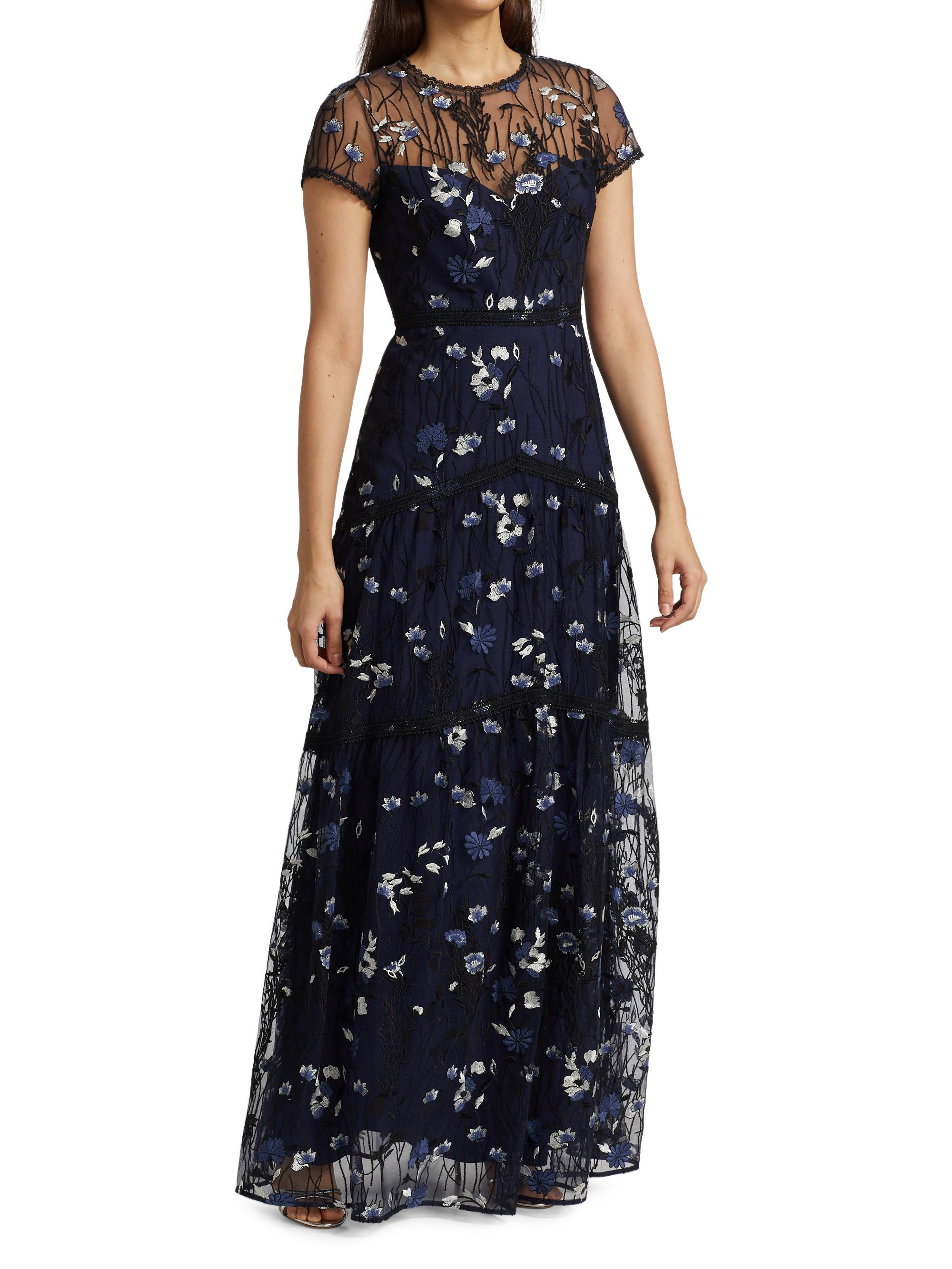 ML Monique Lhuillier Floral Embroidered Mesh Gown | Saks Fifth Avenue