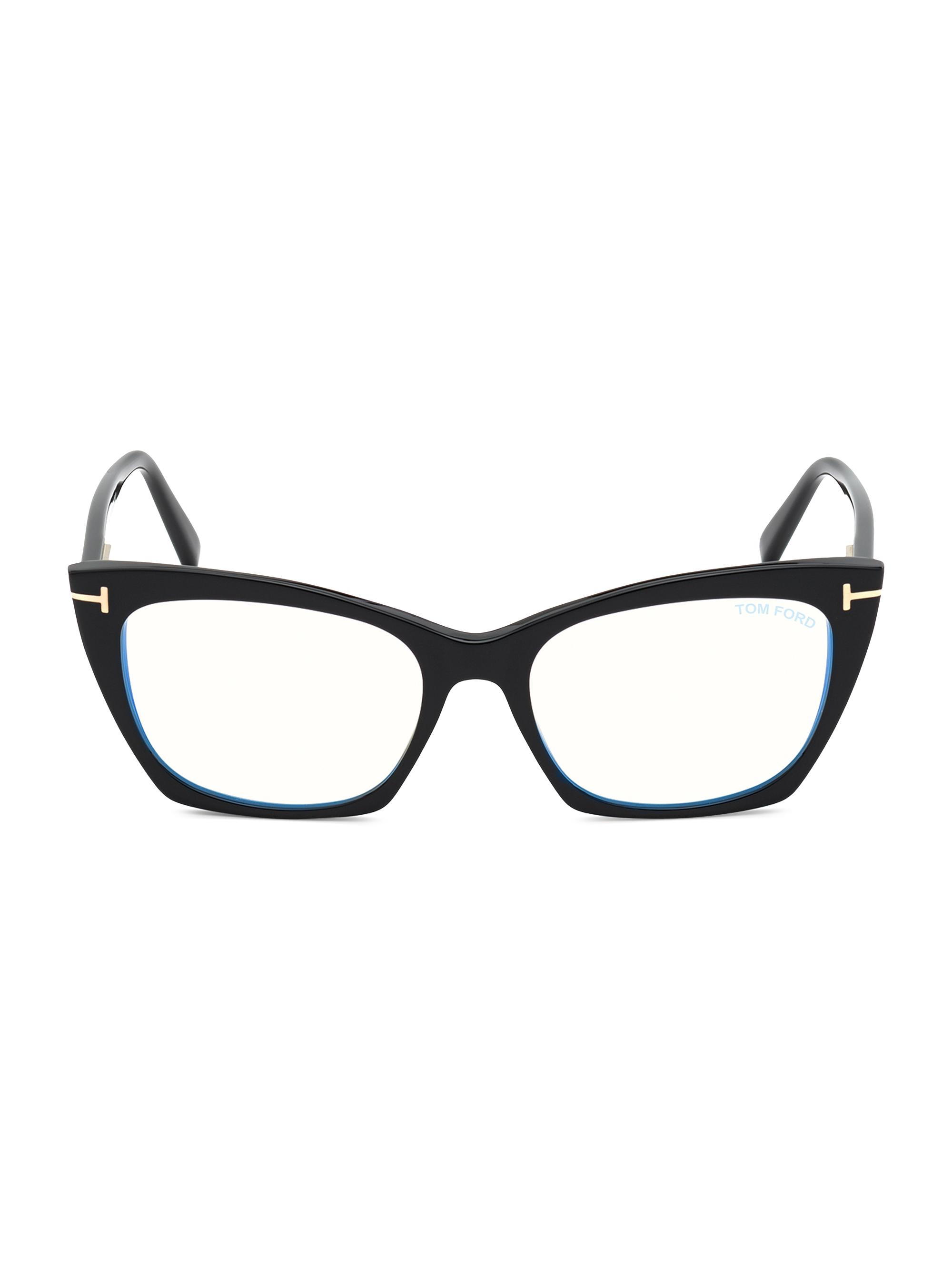 TOM FORD Women's 54MM Cat-Eye Blue Block Optical Glasses - Black