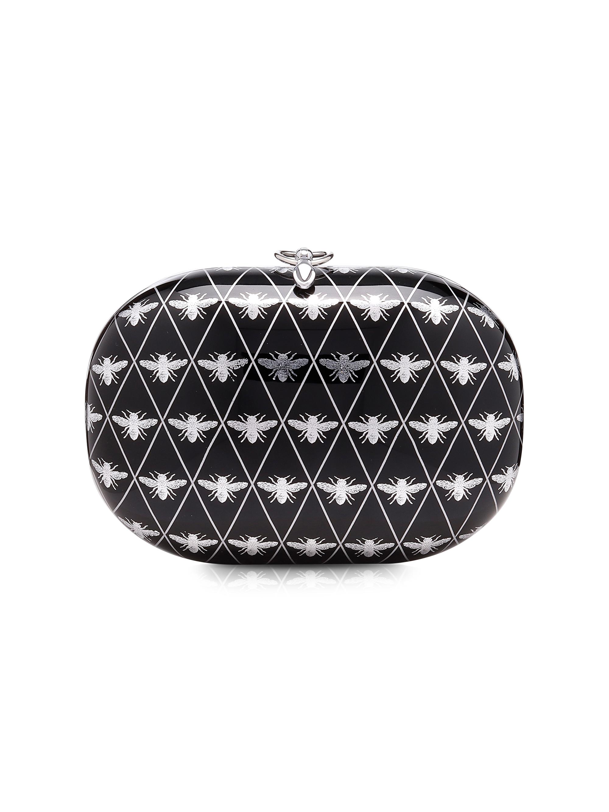 Jeffrey Levinson Women's Elina Metallic Honey Bees Clutch - Silver Black