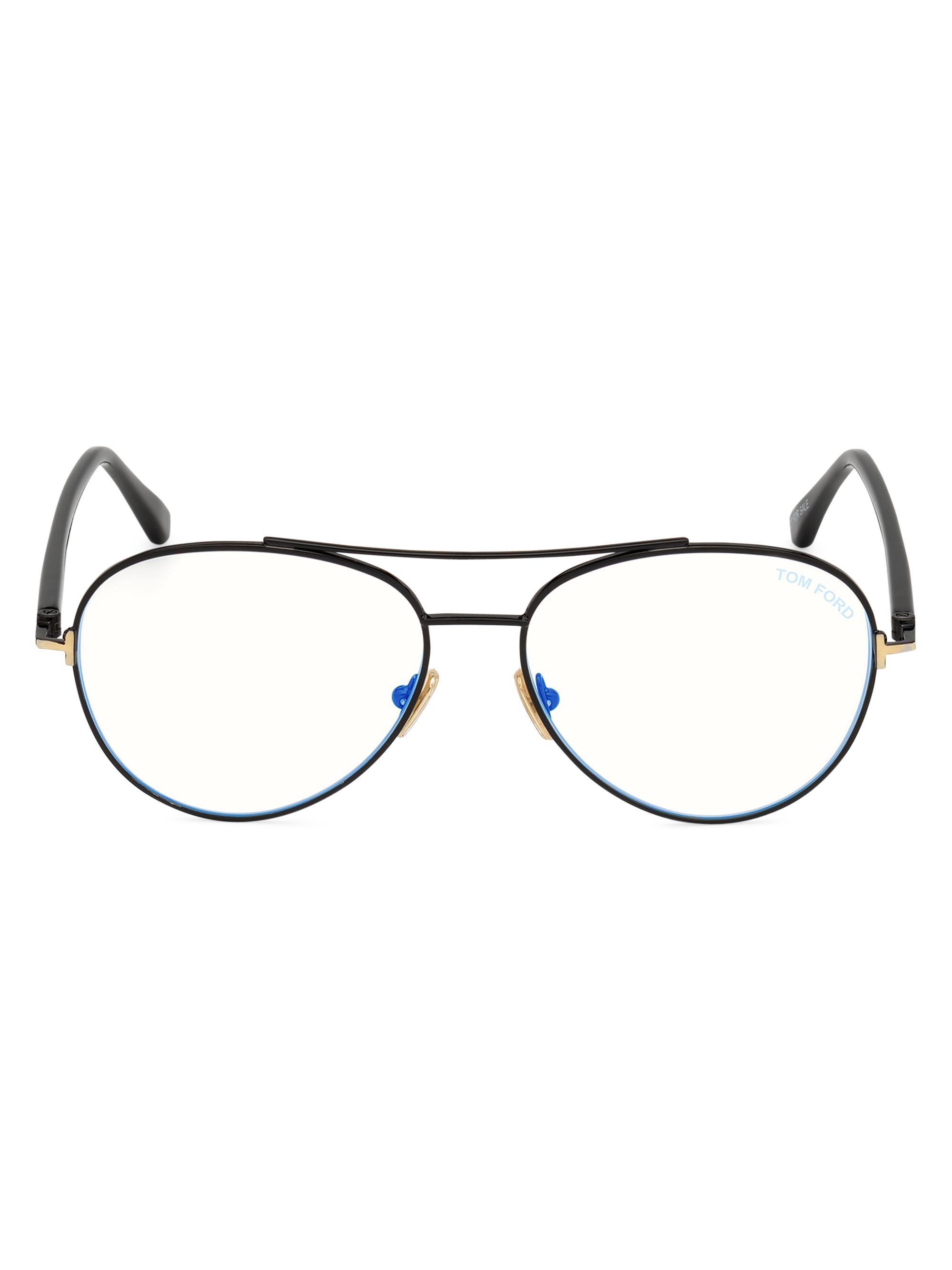TOM FORD Men's 55MM Round Blue Block Optical Glasses - Shiny Black Blue Lens