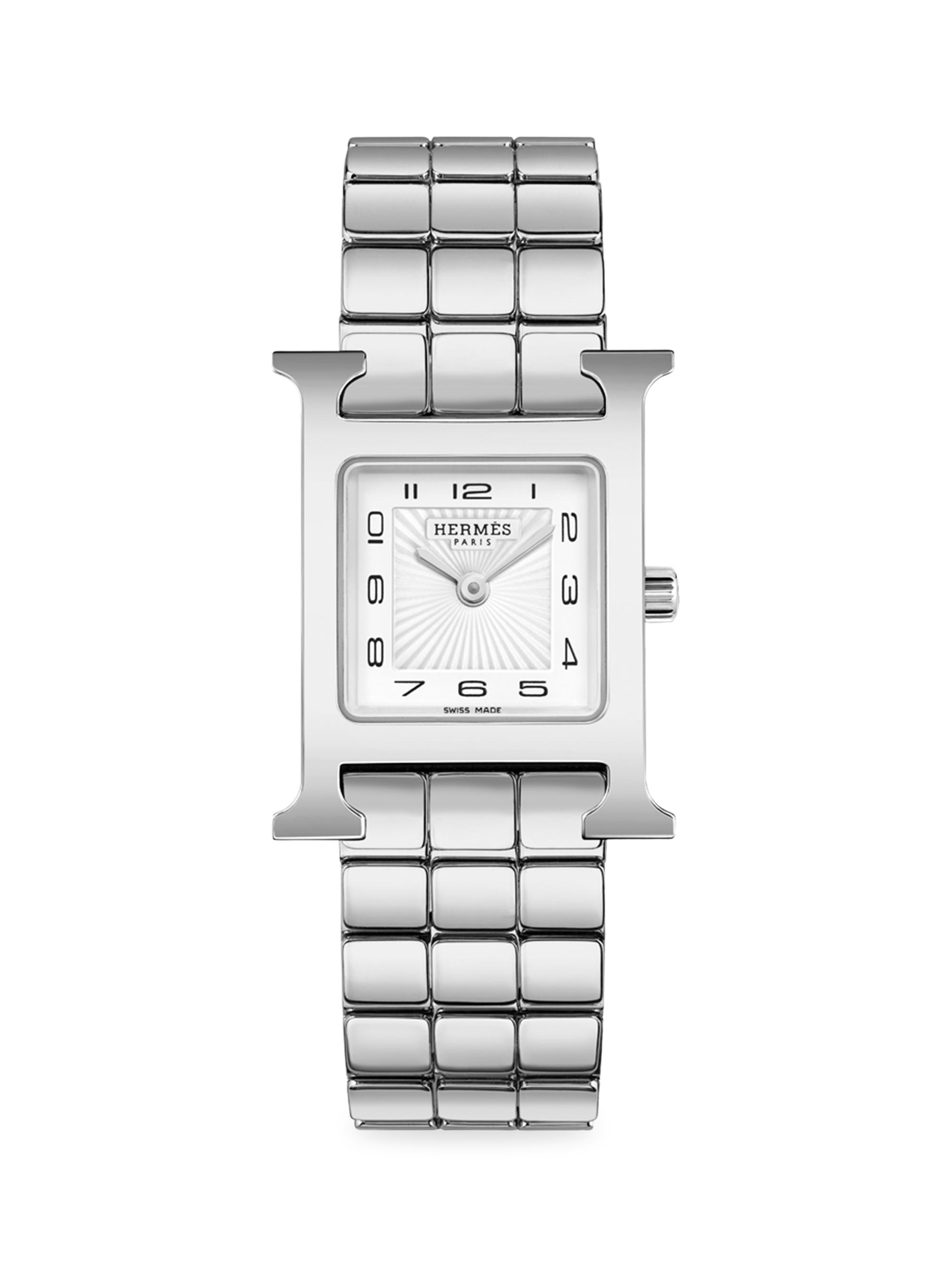 HERMÈS Women's Heure H 25MM Stainless Steel Bracelet Watch - Silver