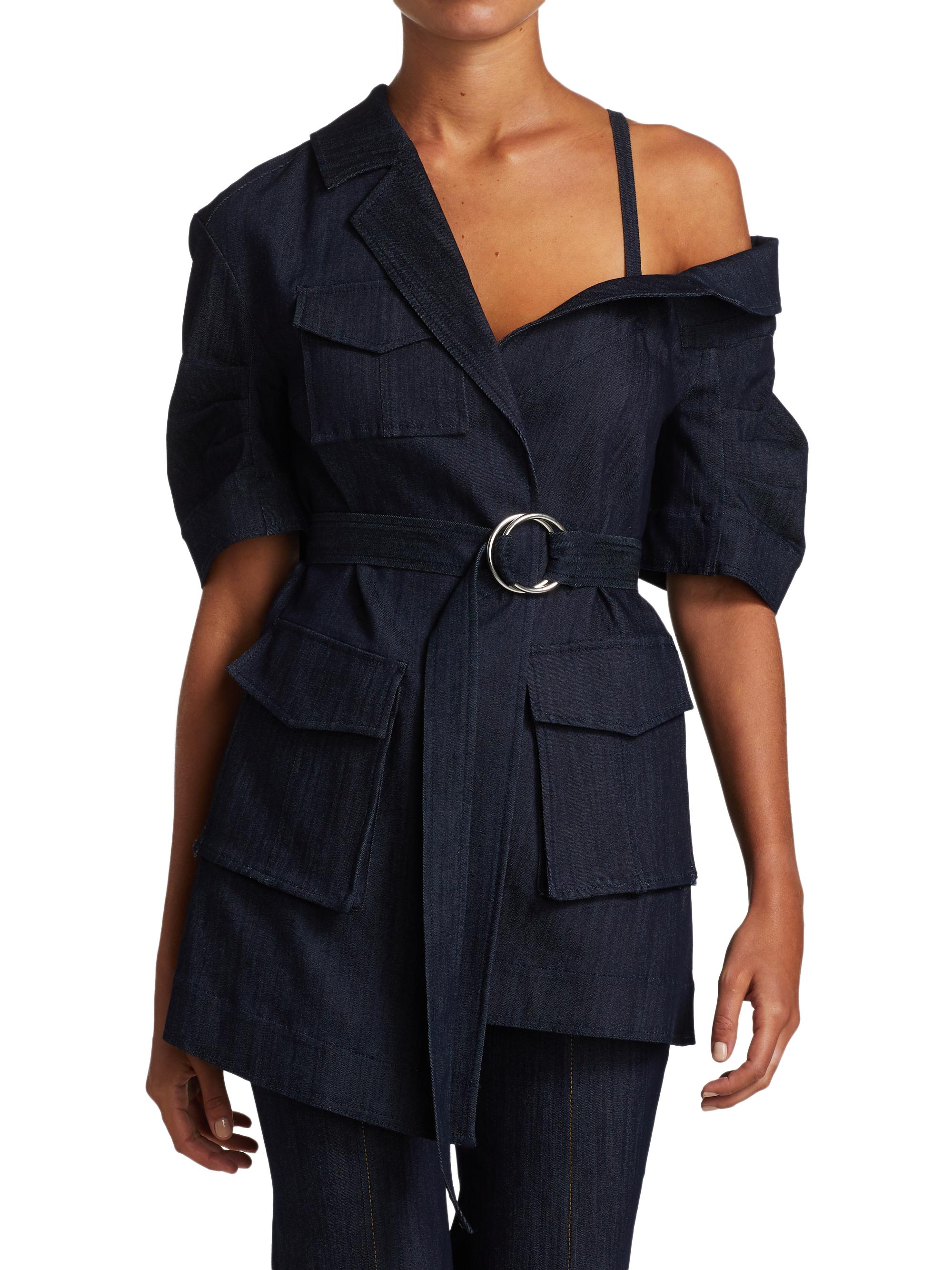 Katie ジャケット Cinq à Sept Katie Asymmetric Belted Denim Jacket | Saks Fifth Avenue