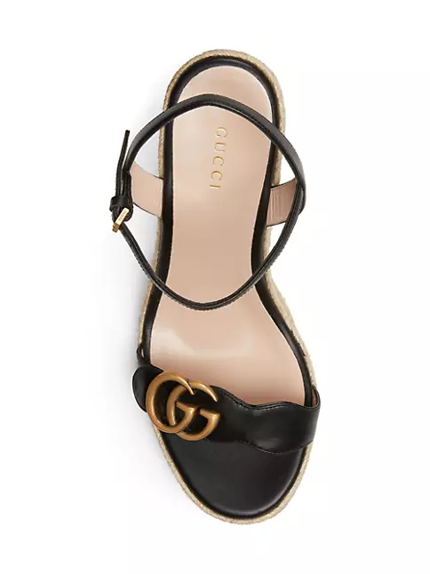 Gucci Black Patent Leather Wedge Sandals Size 39.5 Gucci