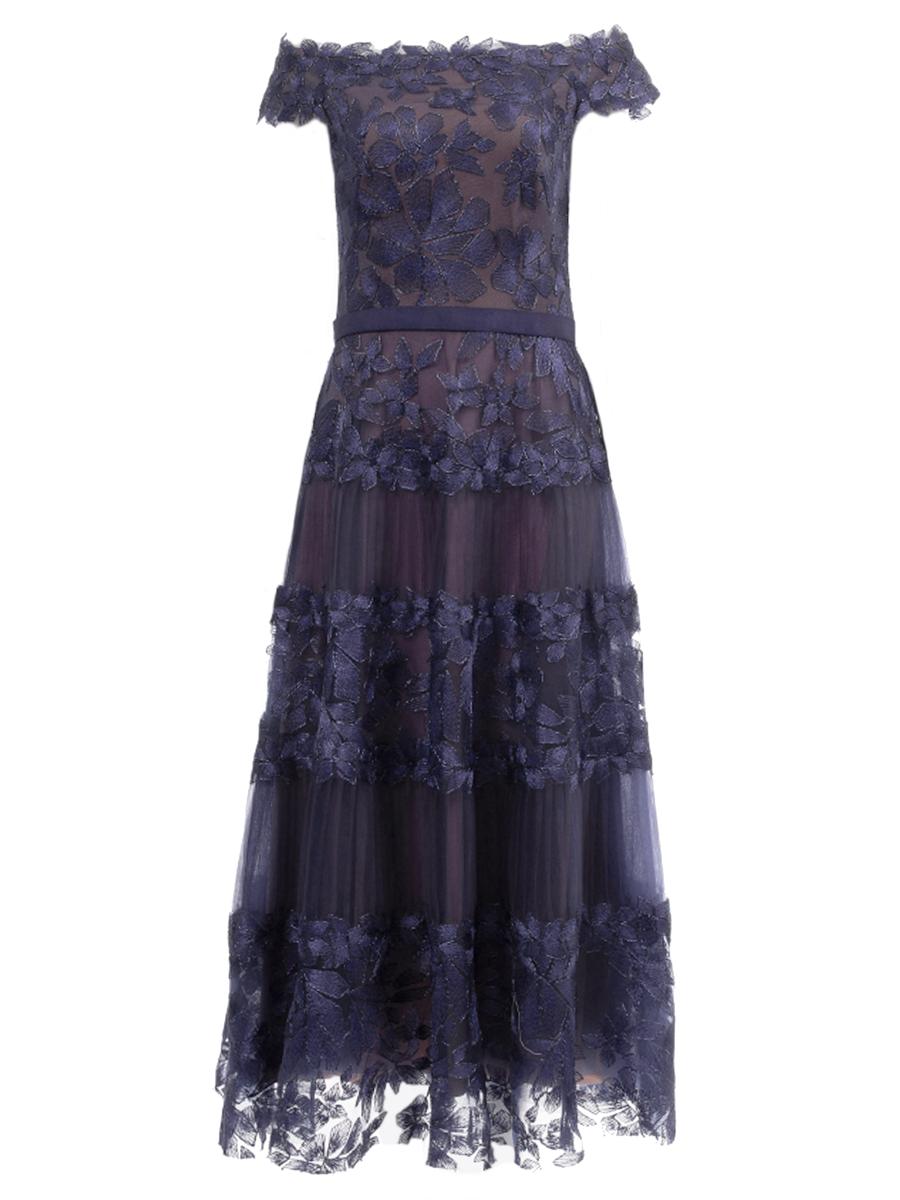 tadashi shoji off-the-shoulder floral embroidered dress Adriane Floral Embroidered Tea-Length Dress