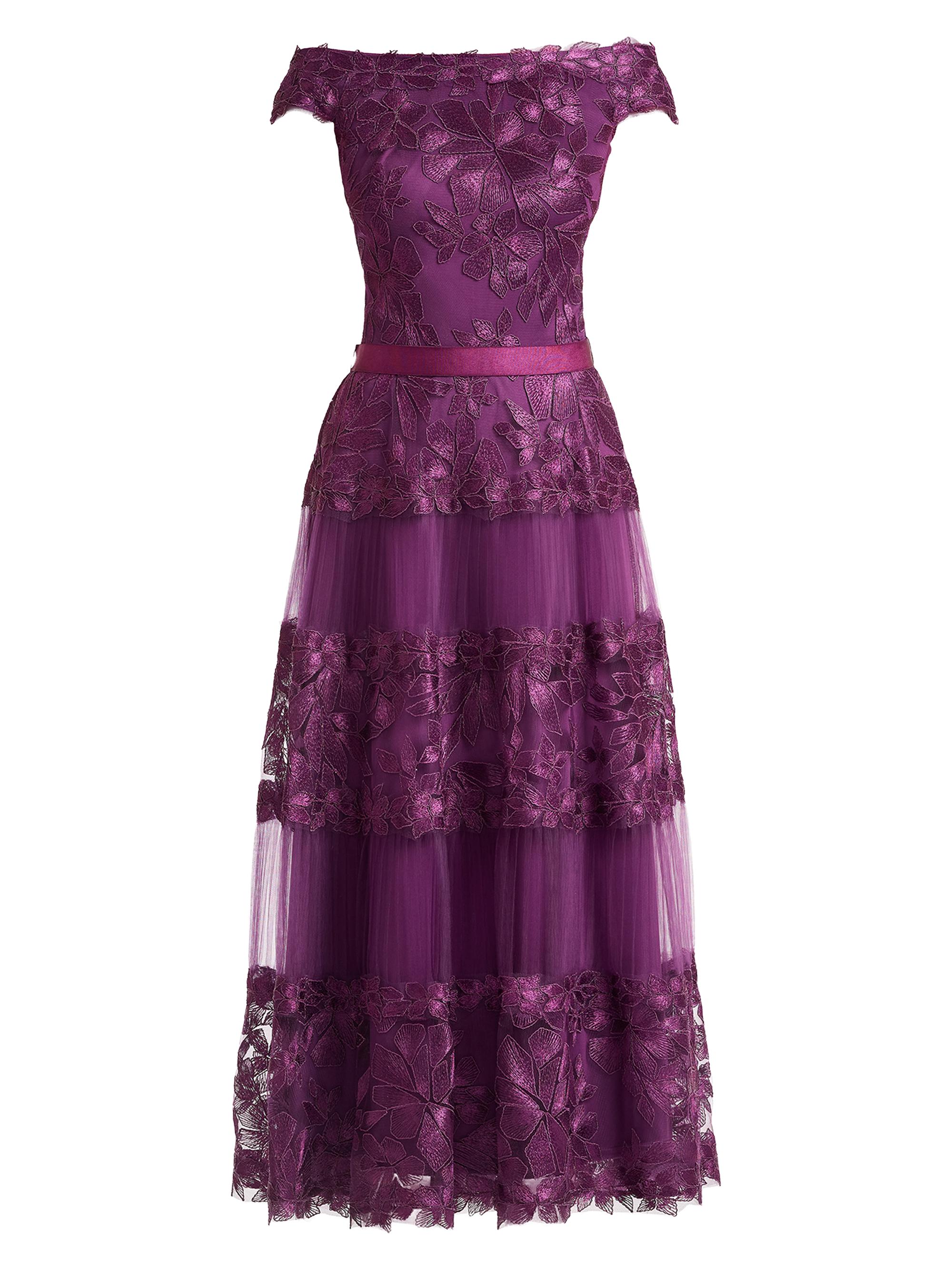 TADASHI SHOJI 花柄刺繍 ワンピース XXL Tadashi Shoji Floral Embroidered Off-The-Shoulder A-Line Dress
