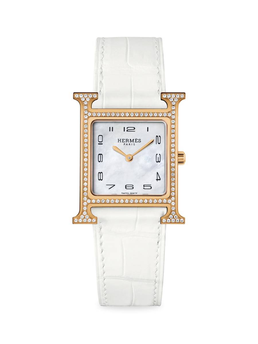 HERMÈS Heure H 18K Rose Gold, Diamond & Alligator Strap Watch/26MM