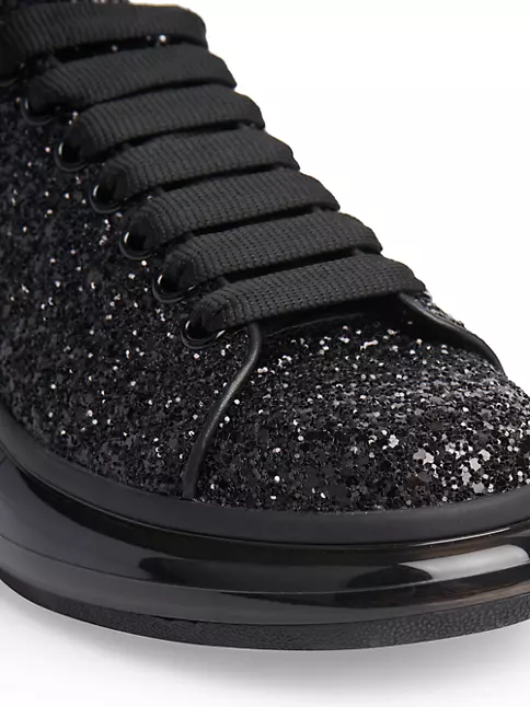 Alexander McQueen Oversized Black Glitter Sneakers New