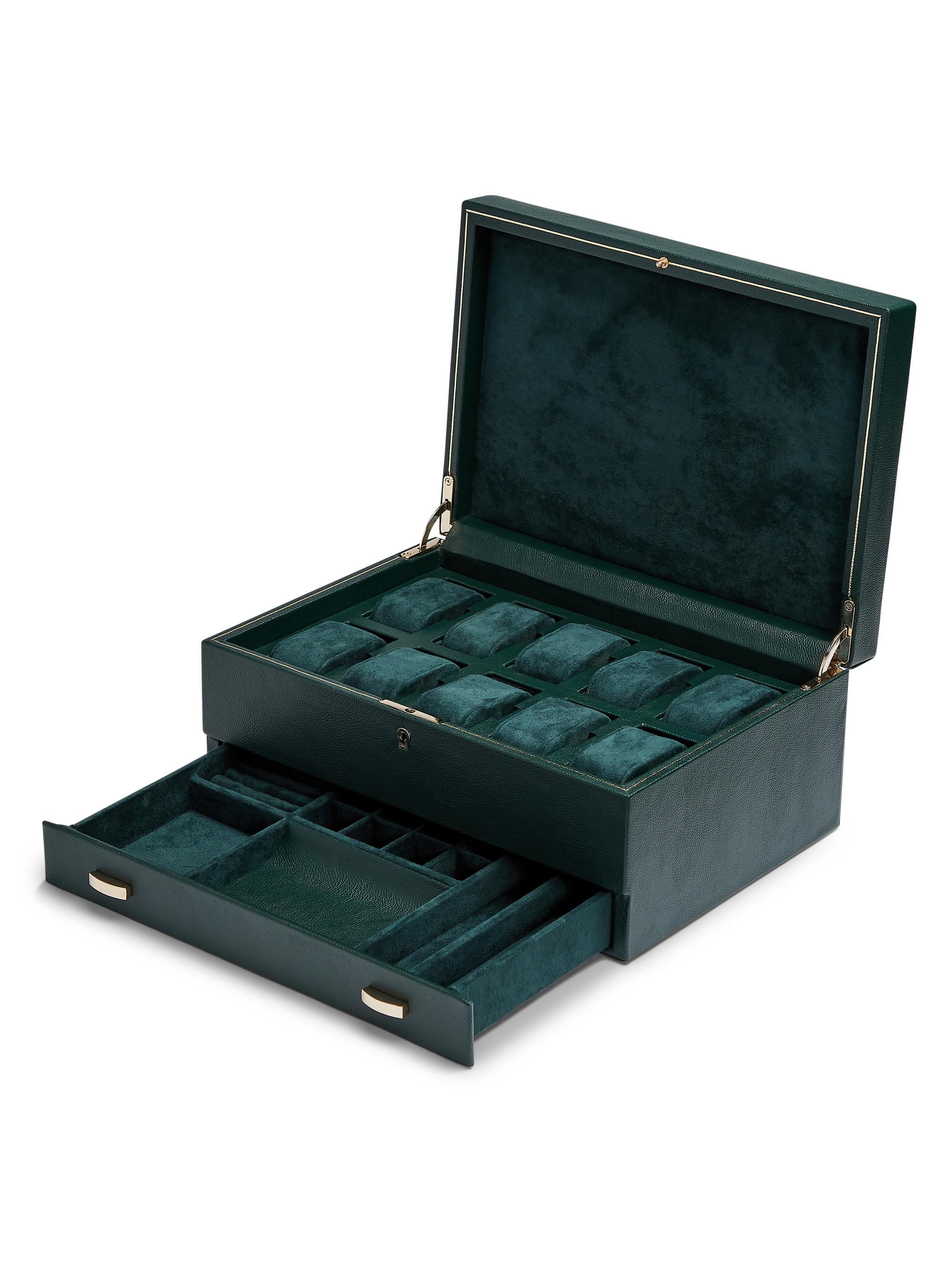 Wolf British Racing Green 10-Piece With Drawer Watch Box | Saks