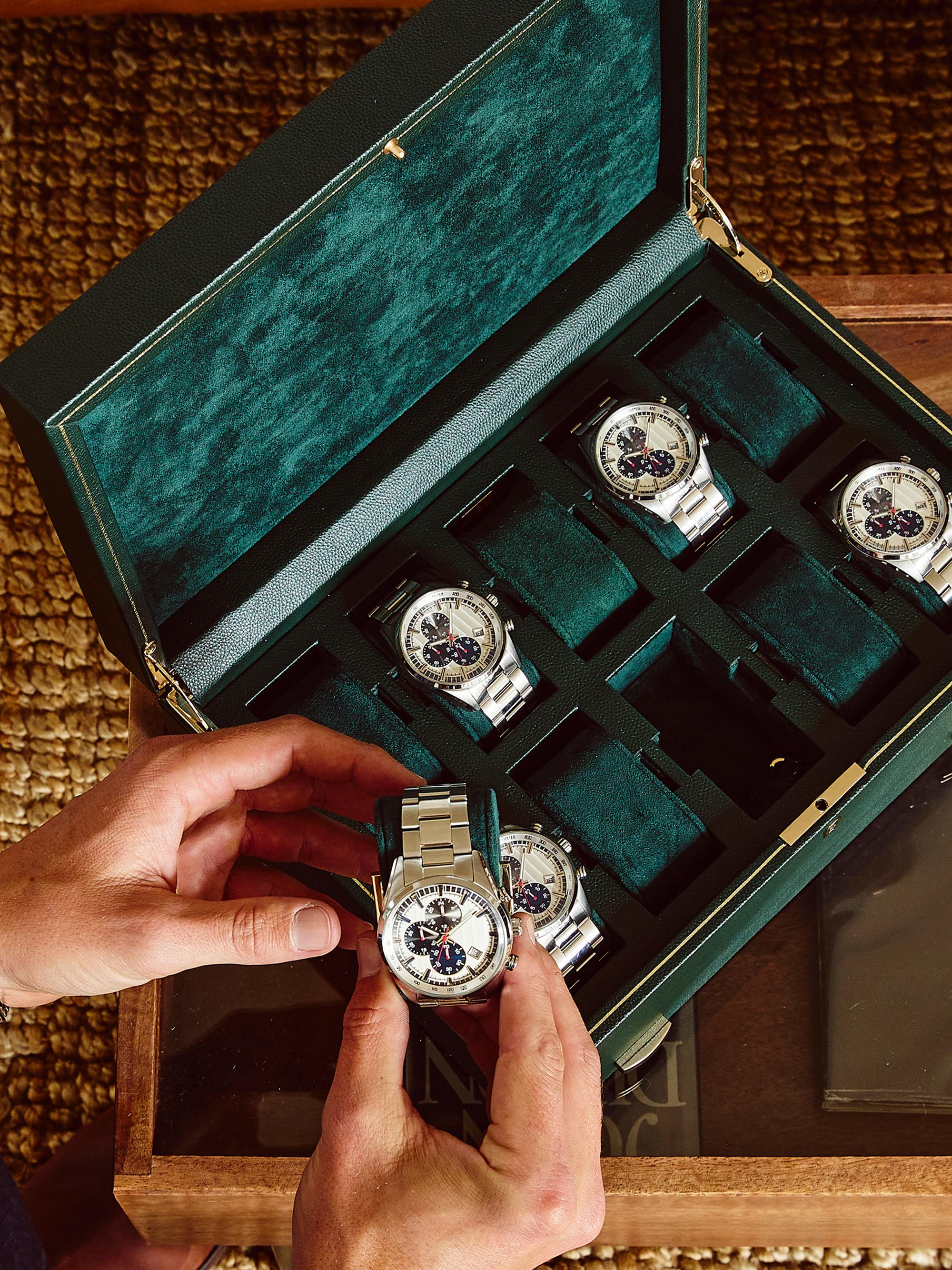 Wolf British Racing Green 10-Piece With Drawer Watch Box | Saks