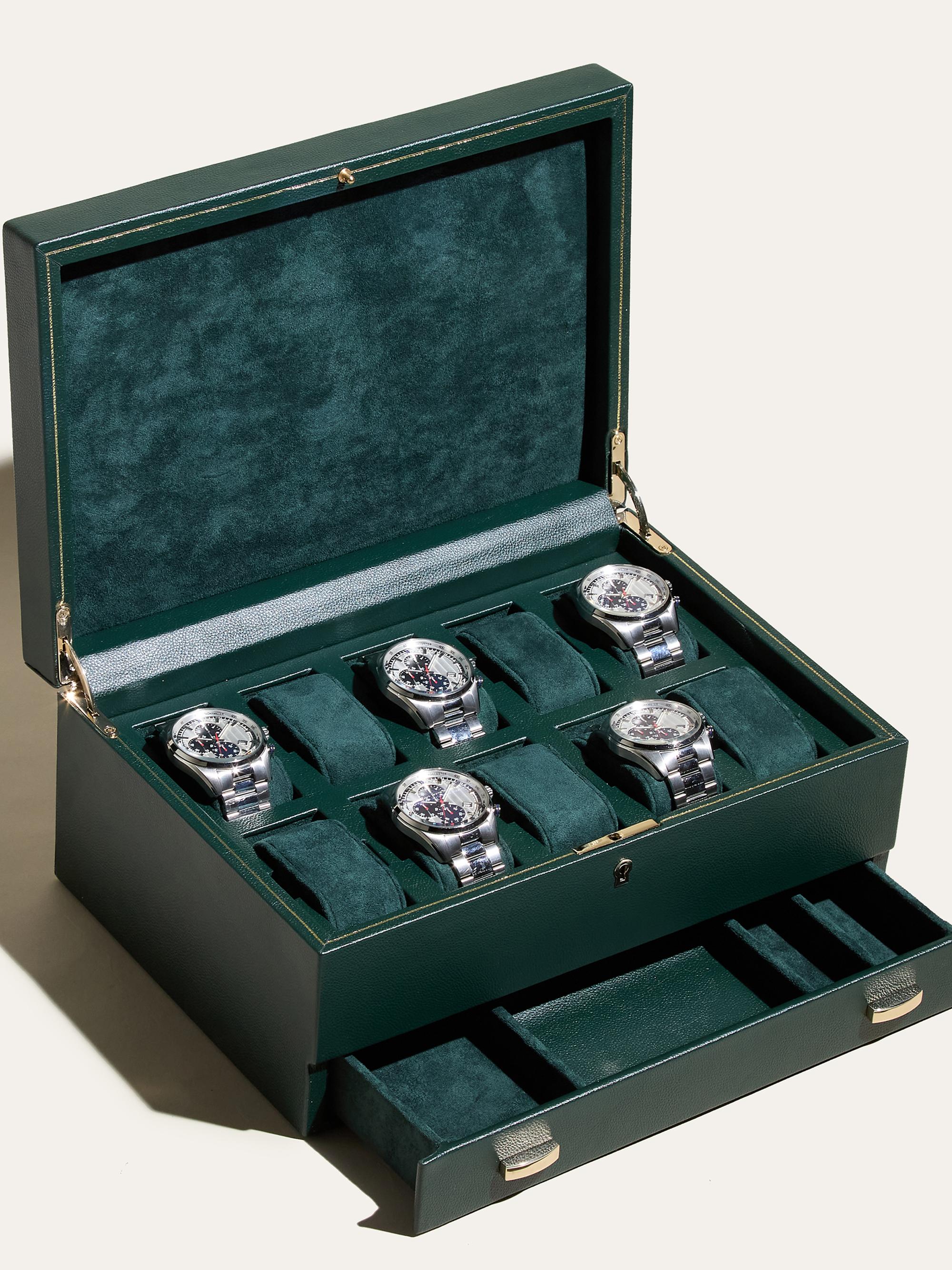 Wolf British Racing Green 10-Piece With Drawer Watch Box | Saks