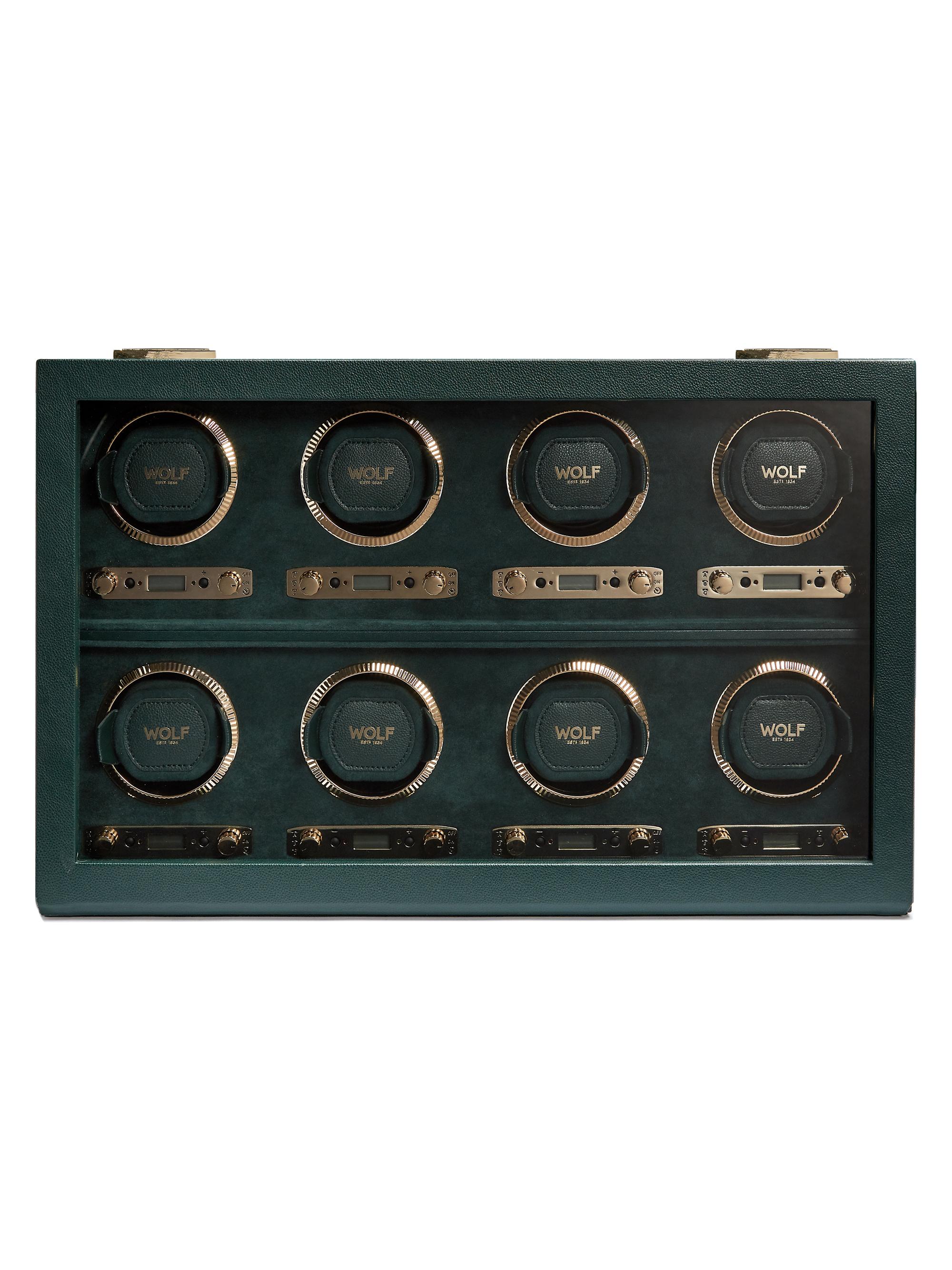 Wolf British Racing Green 8-Piece Watch Winder - Black