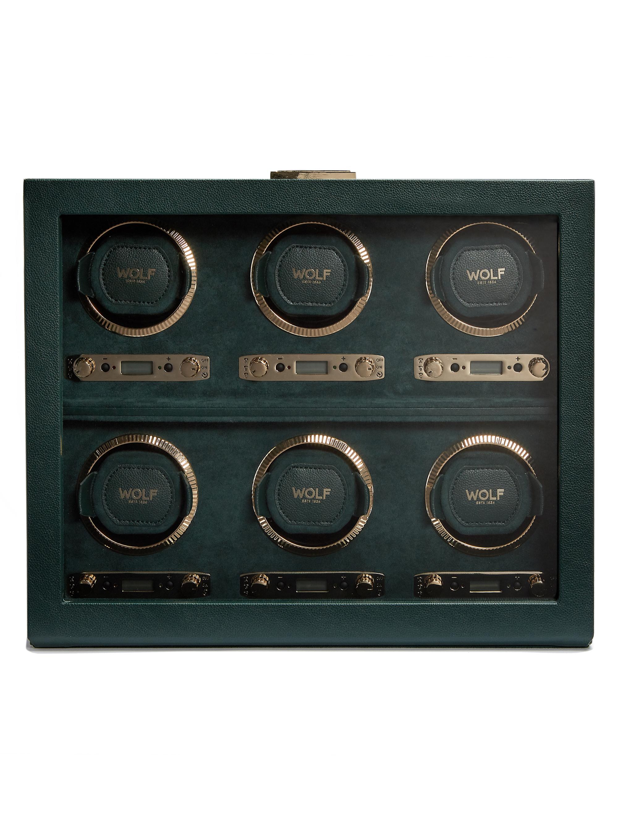 Wolf British Racing Green 6-Piece Watch Winder - Black