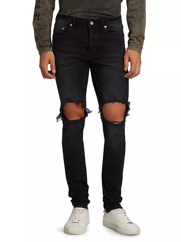 PURPLE BRAND Ripped Knee Blowout Painted Skinny Jeans