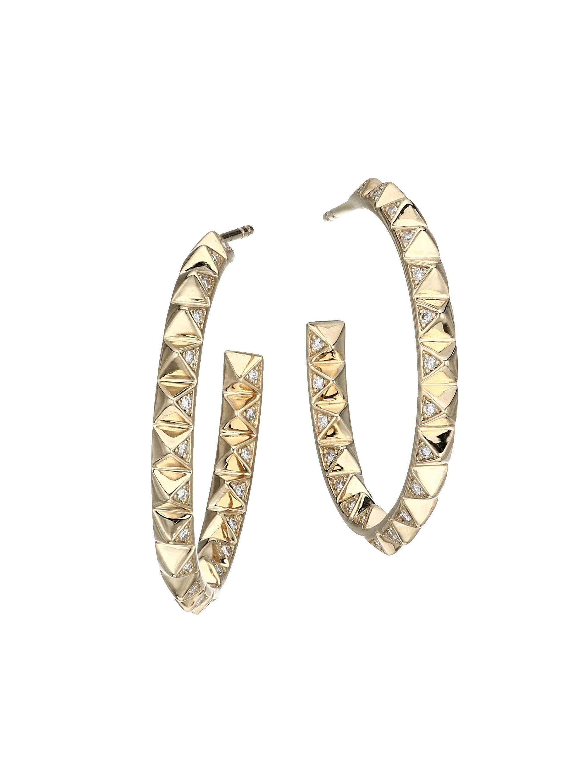 Sydney Evan Women's 14K Yellow Gold & Diamond  Pyramid Hoop Earrings - Gold
