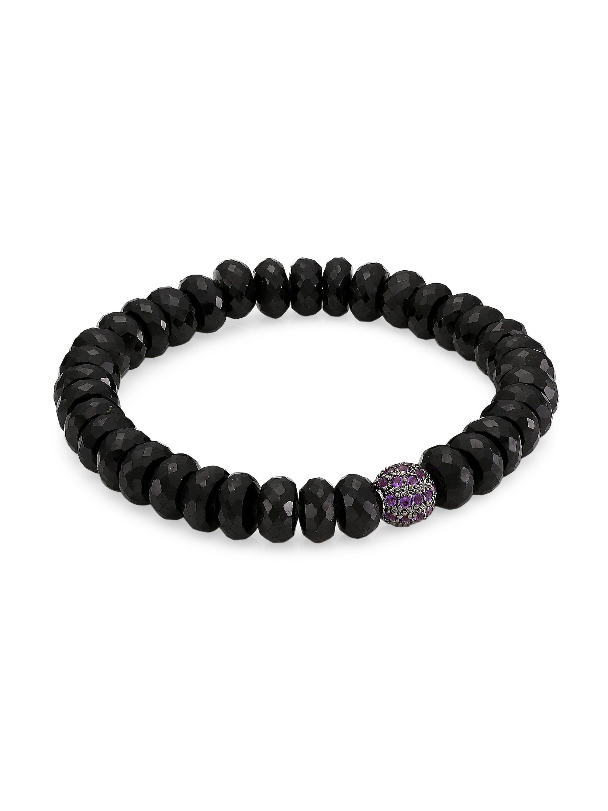 Sydney Evan Women's 14K Yellow Gold, Black Spinel & Amethyst Pavé Ball Beaded Bracelet - Black Spinel