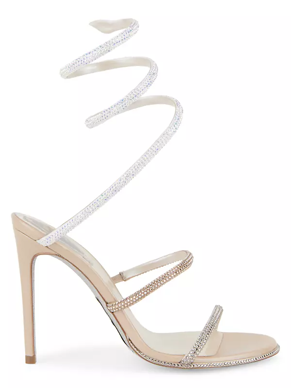 Cleo Ankle-Wrap Crystal-Embellished Satin Sandals