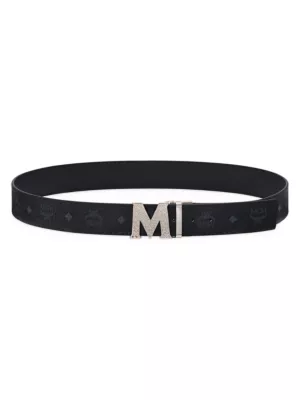 MCM logo-print leather belt - White