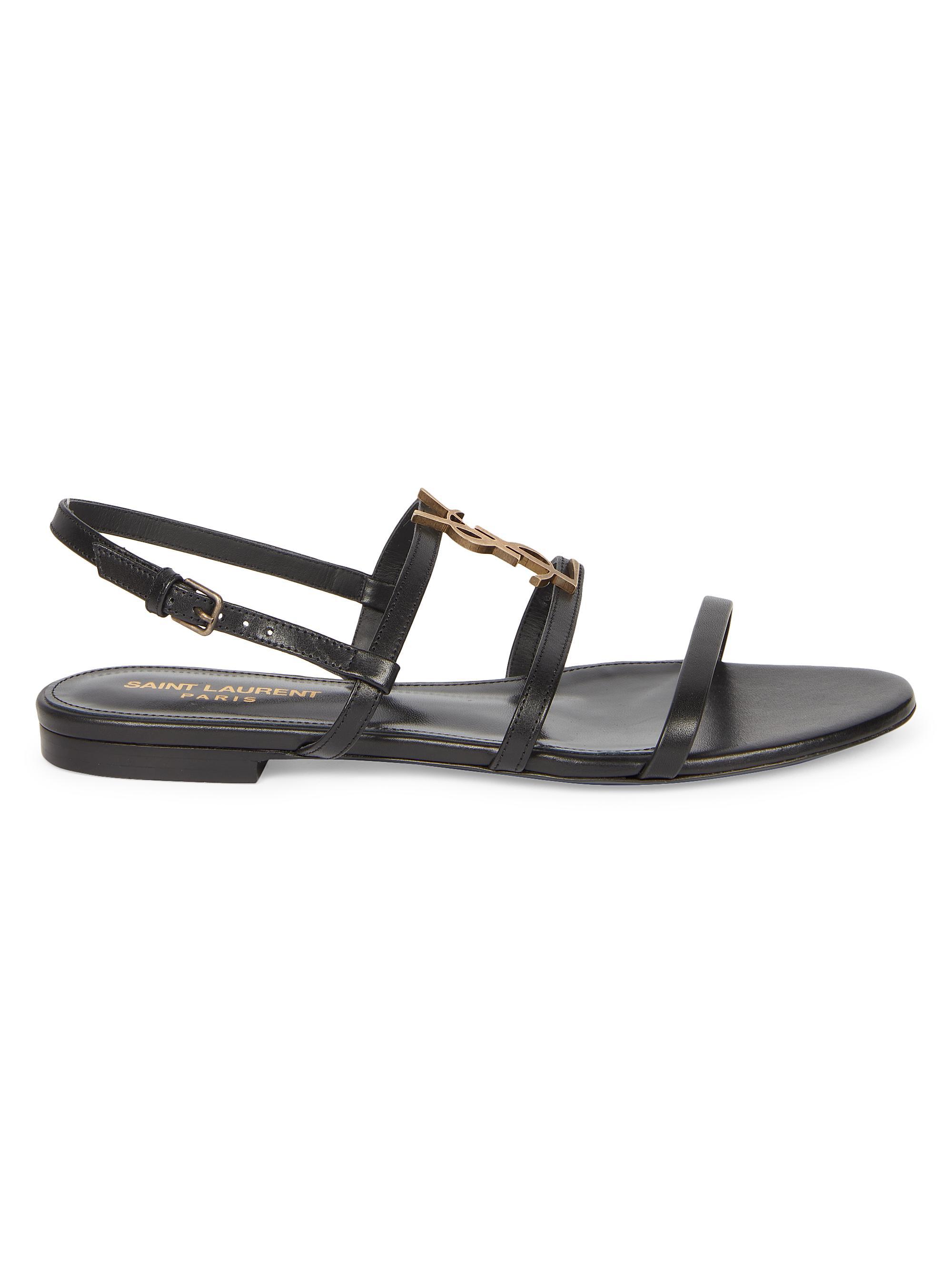 Saint Laurent Women's Cassandra Leather Slingback Sandals - Nero