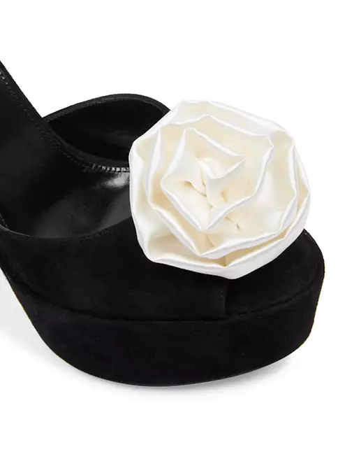 Shop Saint Laurent Jodie Floral Appliqué Suede Platform Sandals