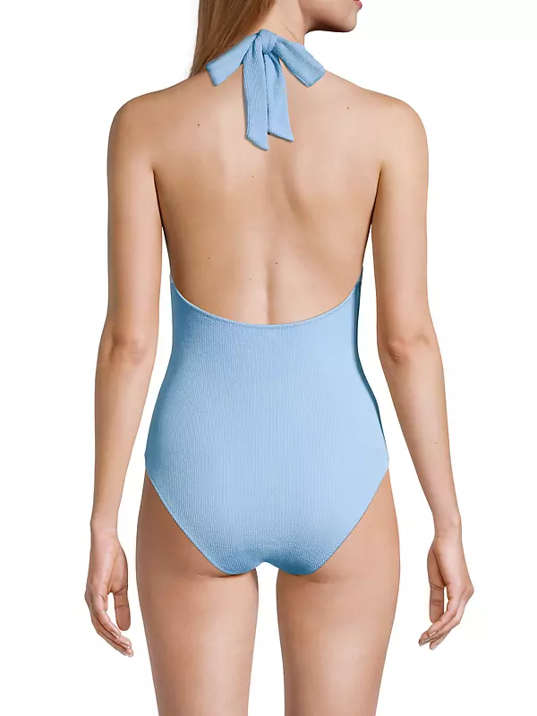 Recycled Fabric Textured Chambray One-Piece Swimsuit