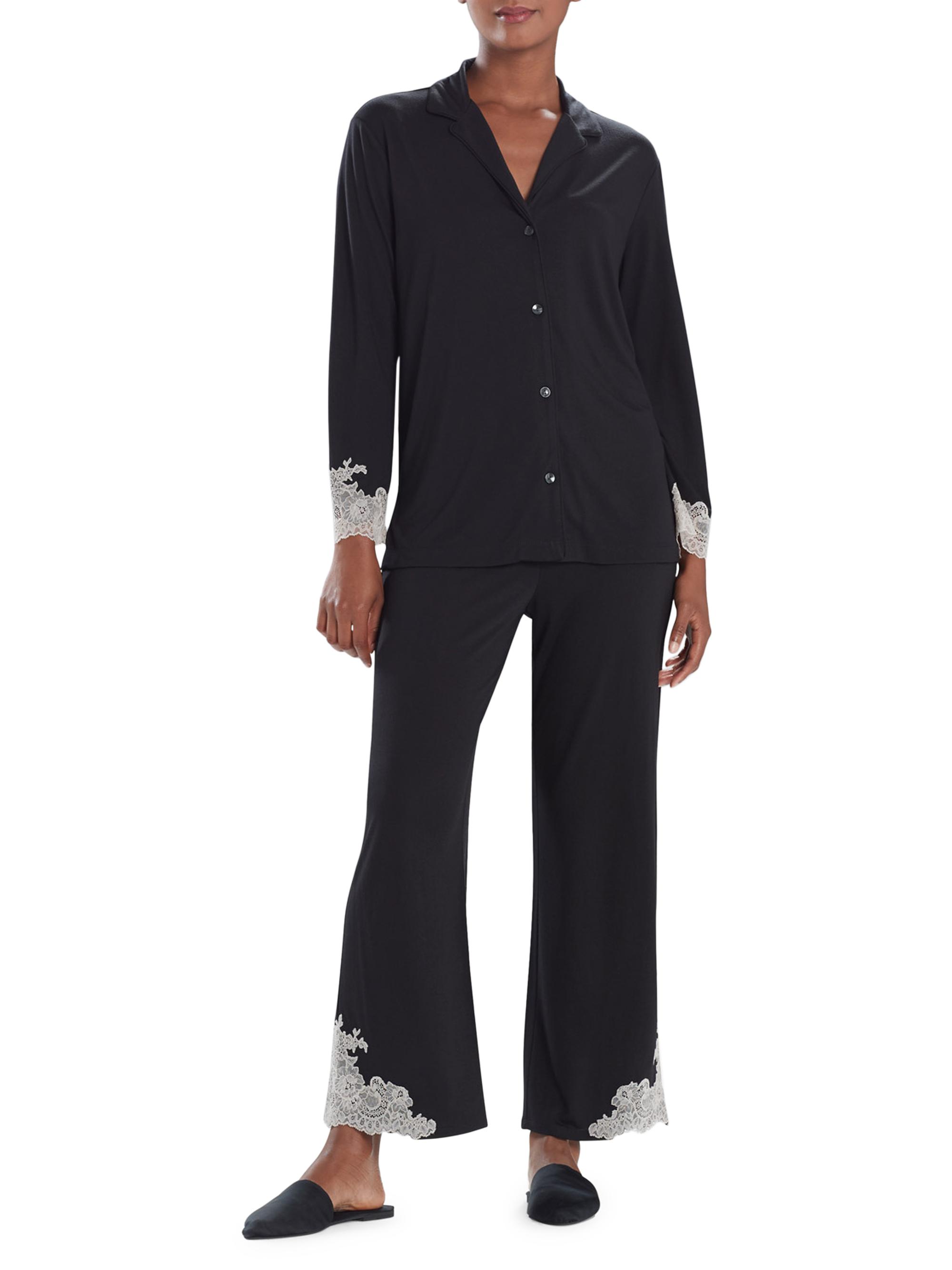 Natori Women's Luxe Shangri La 2-Piece Notch Pajama Set - Black