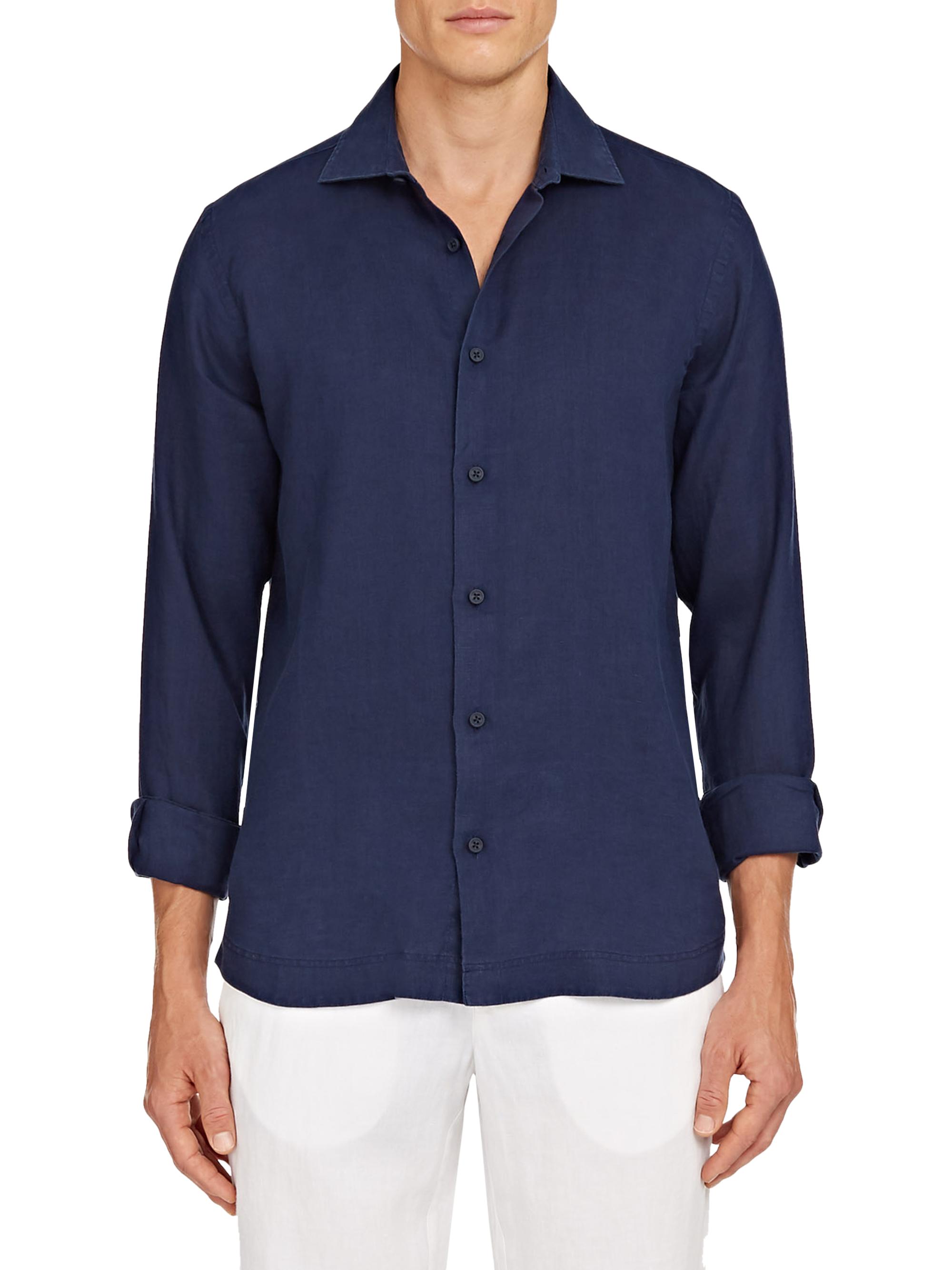 Orlebar Brown Men's Giles Smart Linen Shirt - Navy
