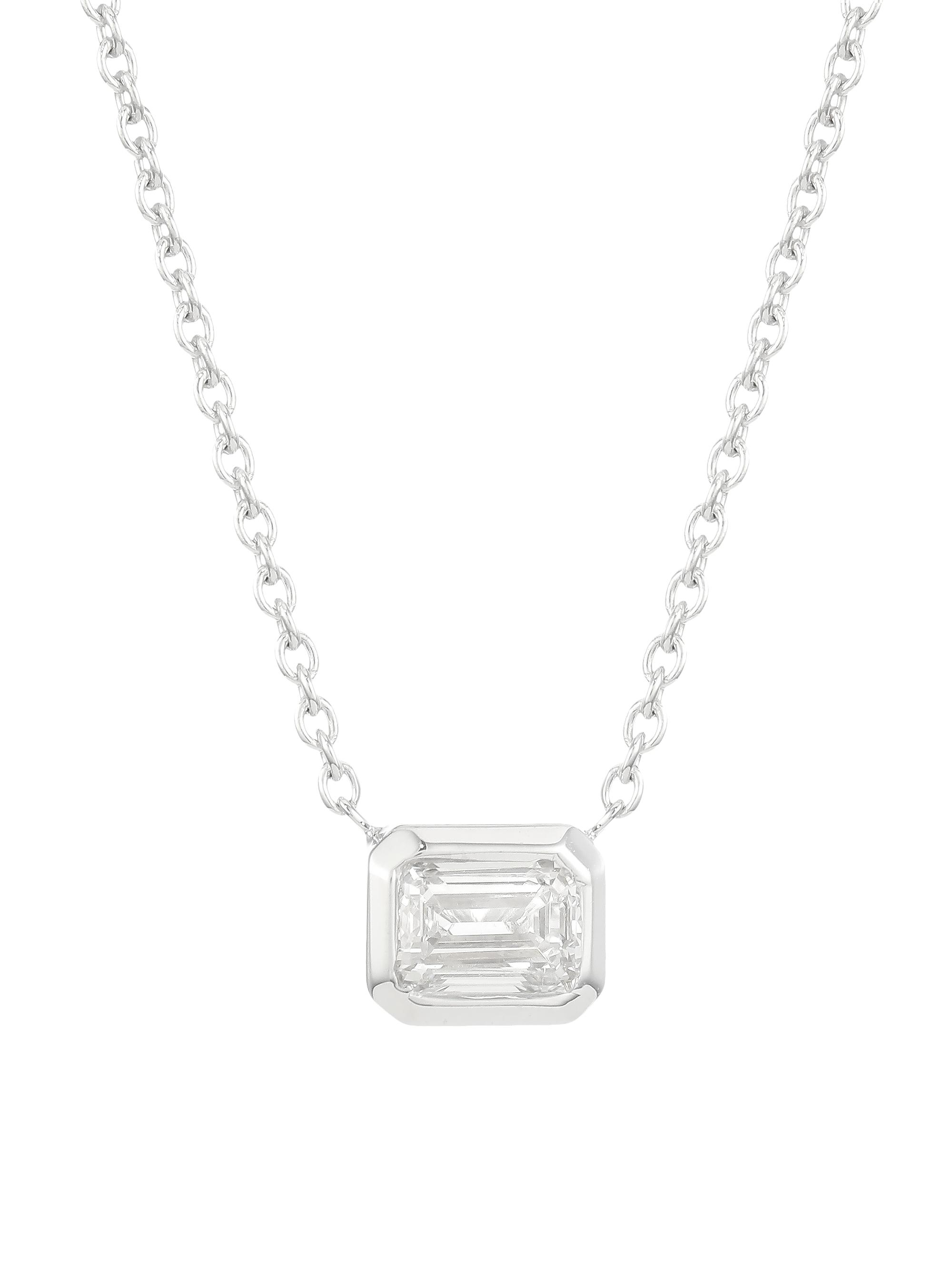 Roberto Coin Women's Diamond By The Inch 18K White Gold & Emerald-Cut Diamond Pendant Necklace - White Gold