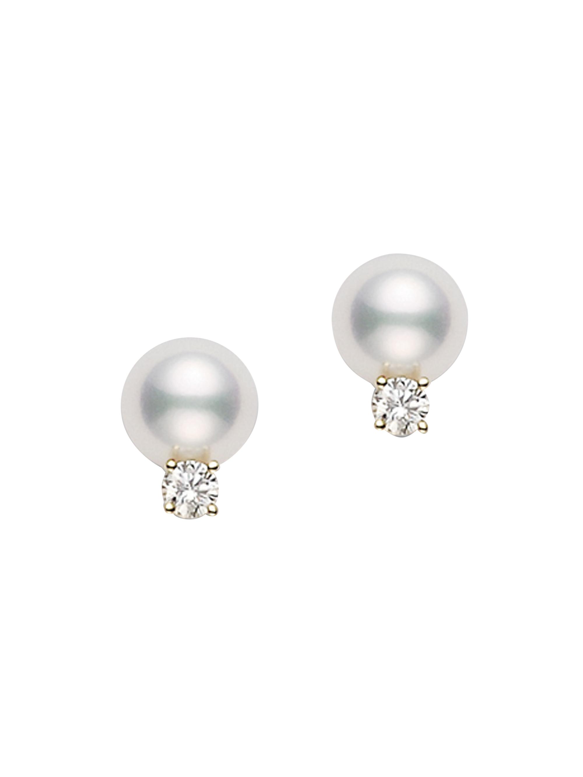 Mikimoto Women's Essential Elements 18K Yellow Gold, 7MM Cultured Pearl & Diamond Stud Earrings - Pearl
