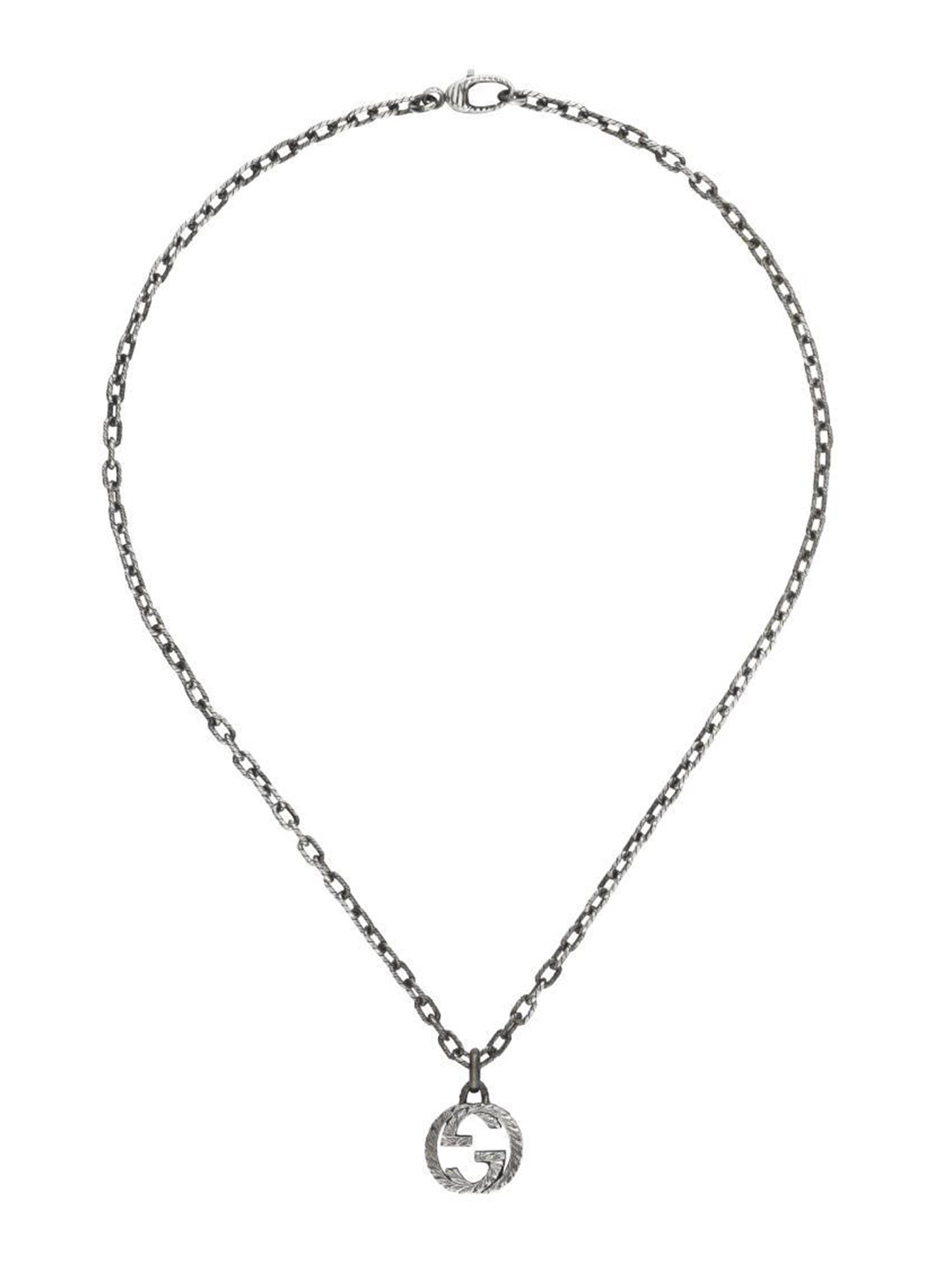 Gucci Men's Sterling Silver Interlocking Textured G Pendant Necklace - Silver