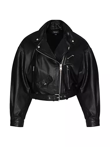 Cropped leather blazer in black - The Sei