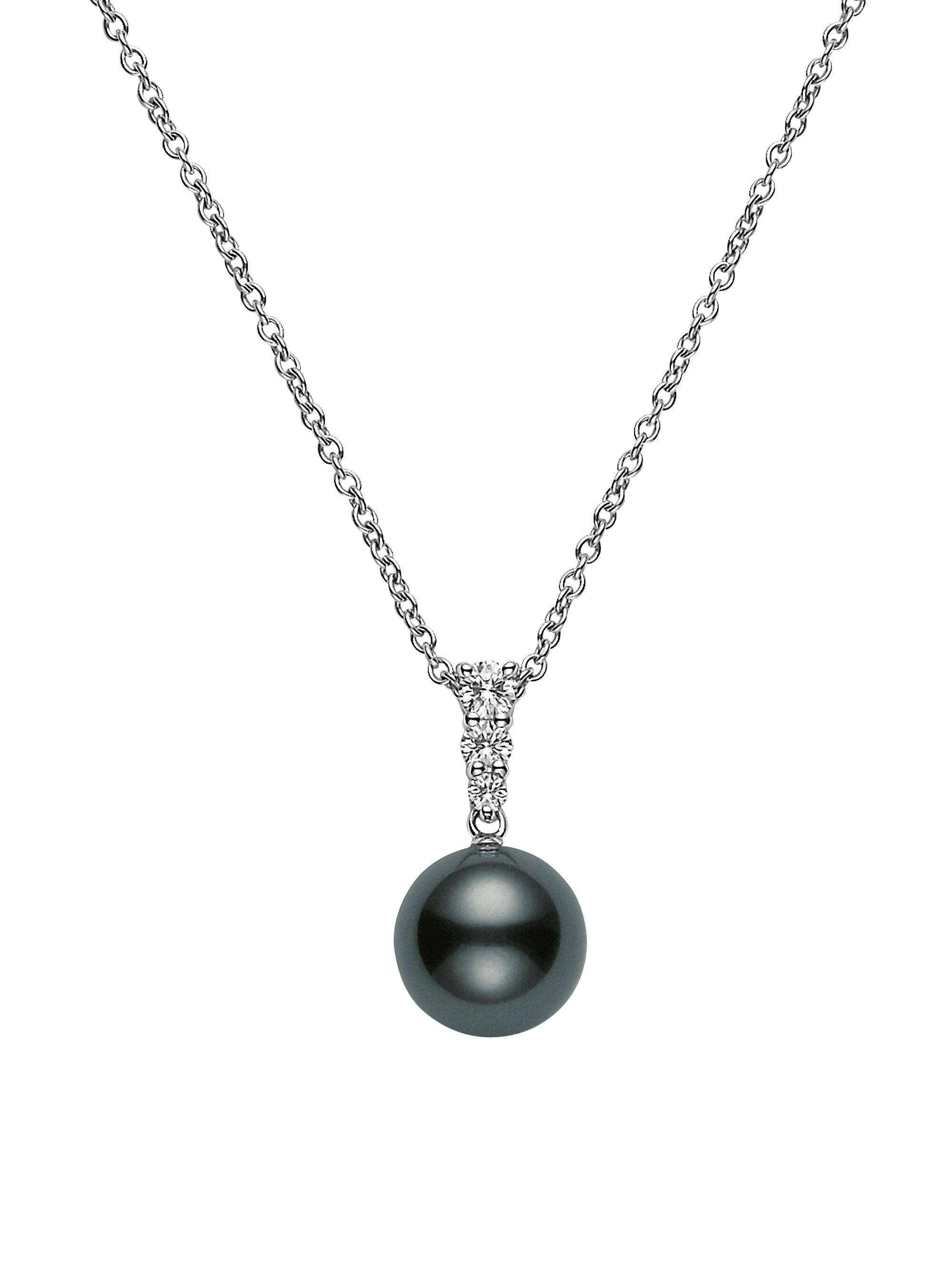Mikimoto Women's Morning Dew 18K White Gold, 10MM Black Cultured South Sea Pearl & Diamond Pendant Necklace - Pearl