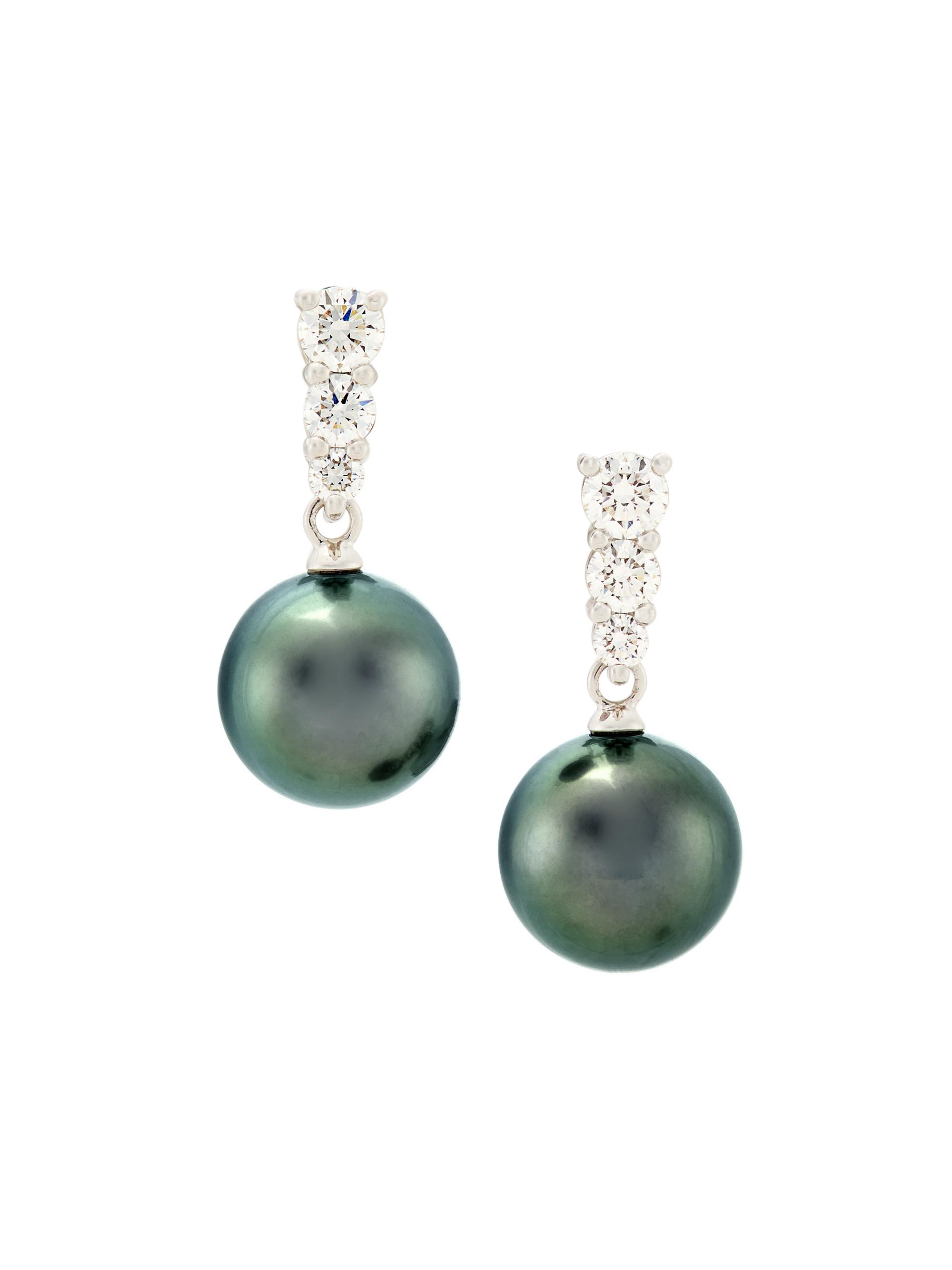 Mikimoto Women's Morning Dew 18K White Gold, 9MM Black Cultured South Sea Pearl & Diaond Drop Earrings - White Gold