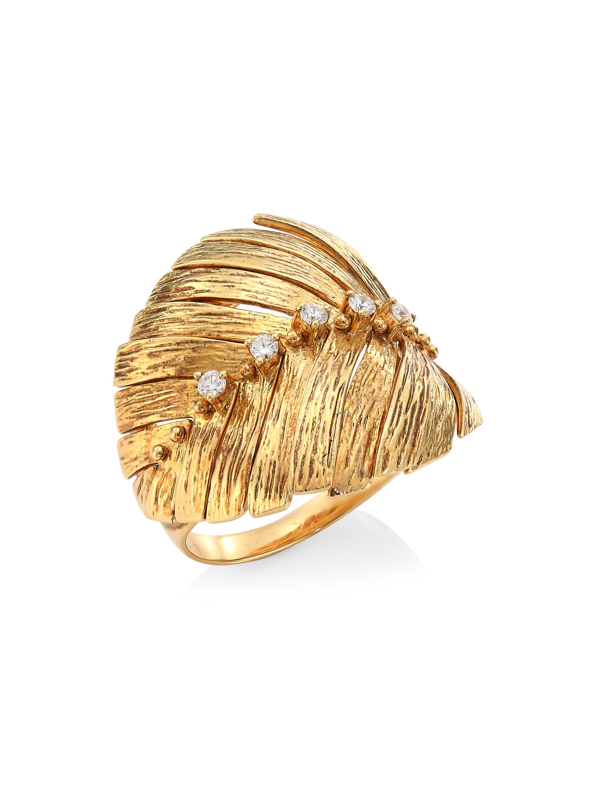 Hueb Women's Bahia 18K Yellow Gold & Diamond Leaf Ring - Yellow Gold