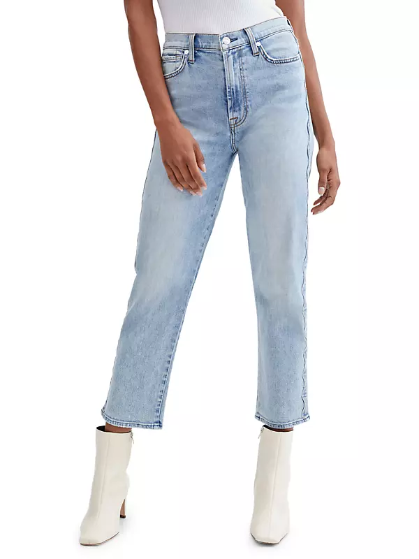 Scallop-Trim High-Rise Crop Straight Jeans