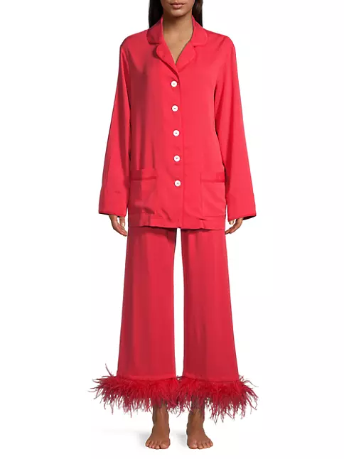 Sleeper Women's Party Feather 2-Piece Long Pajama Set - Red - Size XL