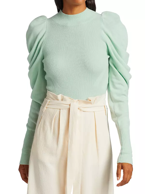 Drea Loungewear Knit Drape-Sleeve Sweater