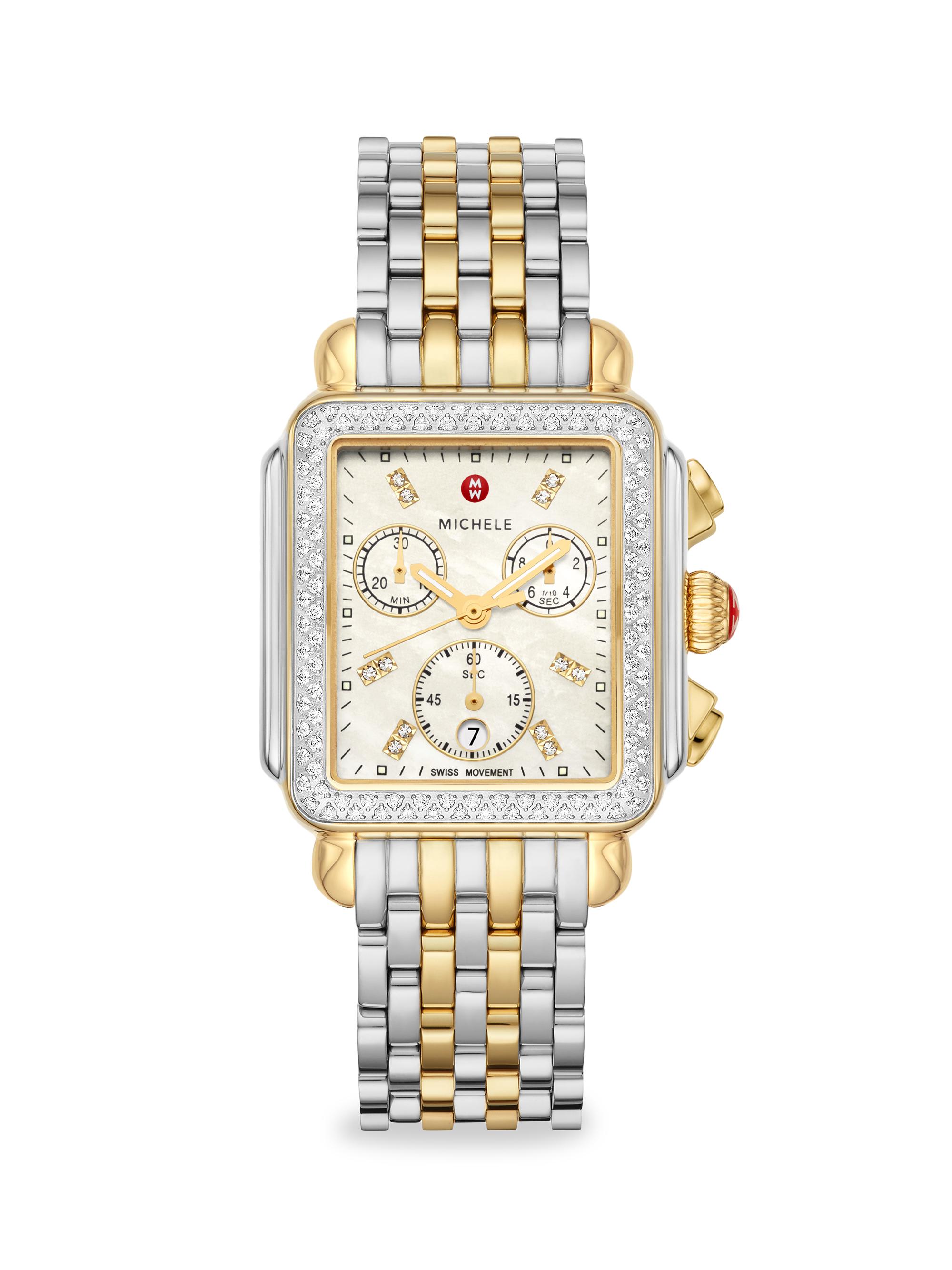 Michele Women's Deco 18K Yellow Gold & Diamond Chronograph Watch